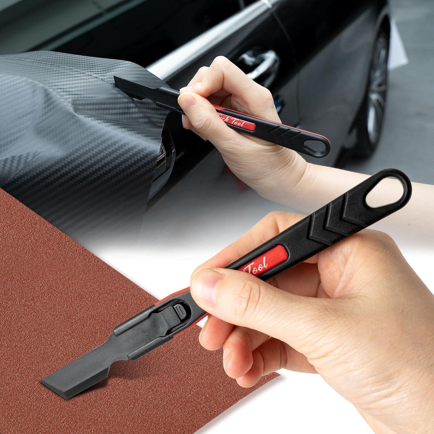 imageNEWISHTOOL Micro Squeegee Vinyl Wrap Tool 6 in 1 Pro Wrapping Stick Squeegee Tuck Tools HeatResistant POM Car Wrapping Tool Seam Edge Detail Application for Vinyl Tucking Sealing and Film Cutting