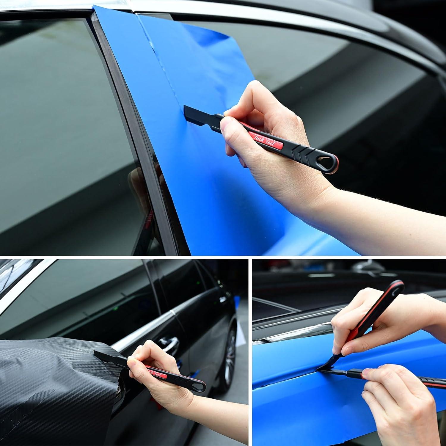 imageNEWISHTOOL Micro Squeegee Vinyl Wrap Tool 6 in 1 Pro Wrapping Stick Squeegee Tuck Tools HeatResistant POM Car Wrapping Tool Seam Edge Detail Application for Vinyl Tucking Sealing and Film Cutting