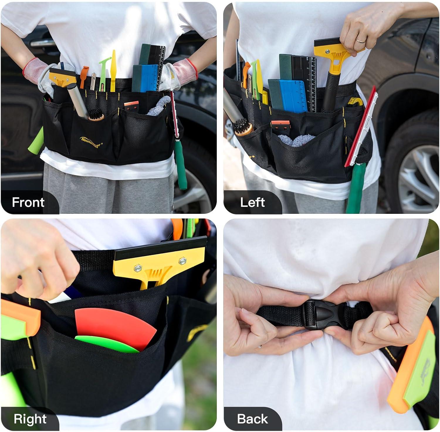 imageNEWISHTOOL Oxford Pocket Apron 13 Pockets Work Waist Tool Apron Duty Car Wrap Tools Bag for Film Application and Sign Making Adjustable Waist Strap Tools Pouch and Gloves for Adults