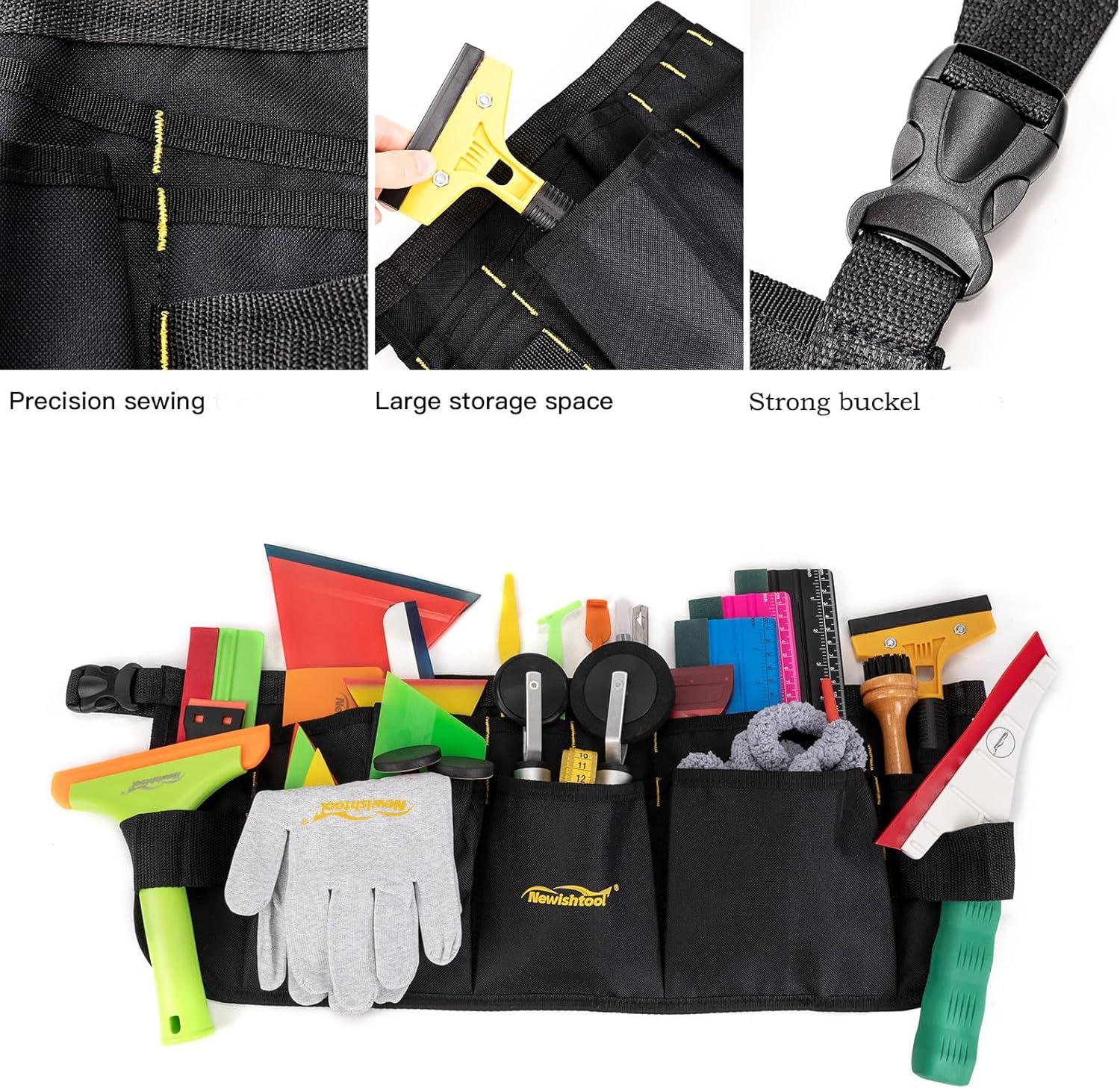 imageNEWISHTOOL Oxford Pocket Apron 13 Pockets Work Waist Tool Apron Duty Car Wrap Tools Bag for Film Application and Sign Making Adjustable Waist Strap Tools Pouch and Gloves for Adults