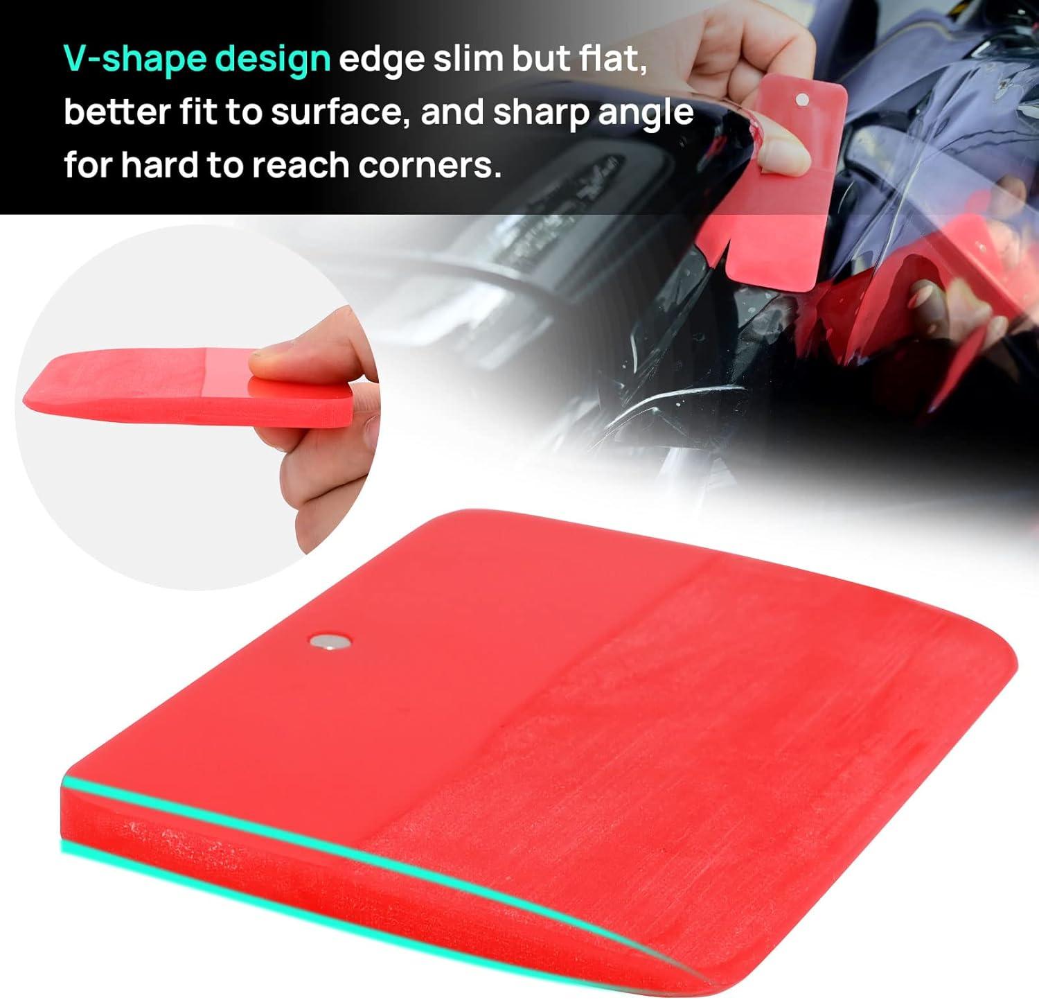 imageNEWISHTOOL PPF Squeegee for Vinyl Soft Rubber Scraper PPF Tools 3IN1 Small Squeegee for Paint Protection Film Installing Vinyl Wrap Window Tint Auto Glass Cleaning TPU Scraping Tool Scratch FreeMagnet Red Box Set