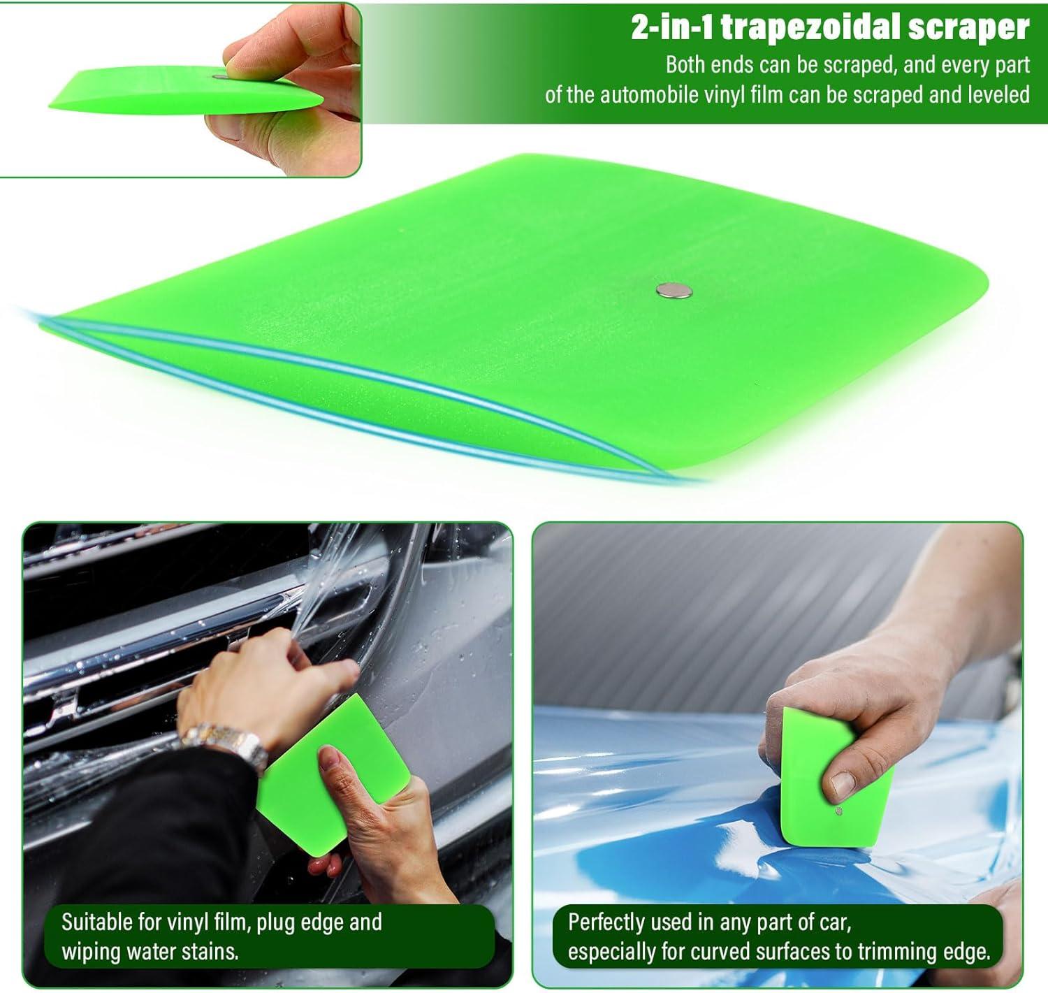 imageNEWISHTOOL PPF Squeegee for Vinyl Soft Rubber Scraper PPF Tools 3IN1 Small Squeegee for Paint Protection Film Installing Vinyl Wrap Window Tint Auto Glass Cleaning TPU Scraping Tool Scratch FreeGreen
