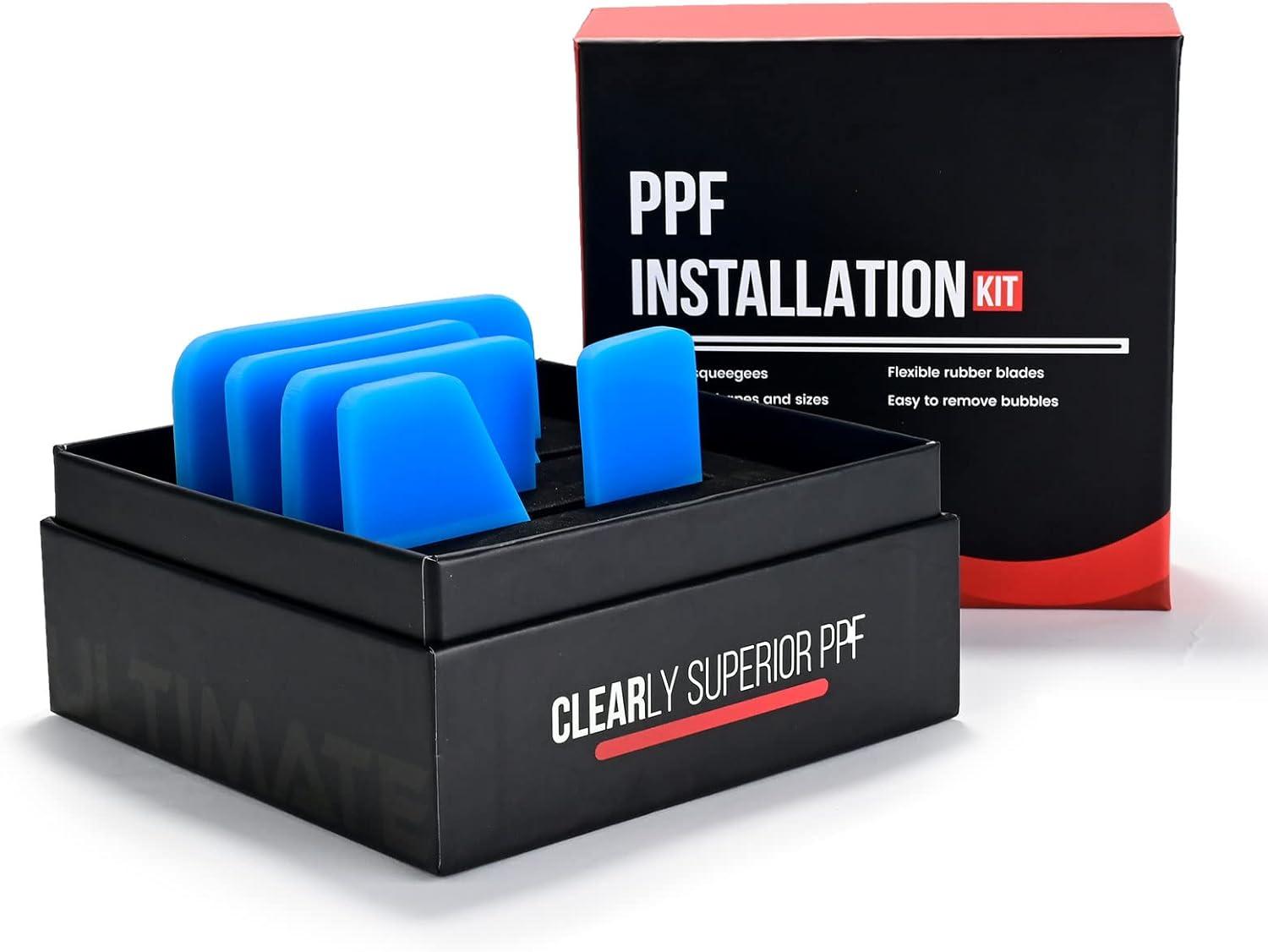 imageNEWISHTOOL PPF Squeegee for Vinyl Soft Rubber Scraper PPF Tools 3IN1 Small Squeegee for Paint Protection Film Installing Vinyl Wrap Window Tint Auto Glass Cleaning TPU Scraping Tool Scratch FreeBlue With Box Set