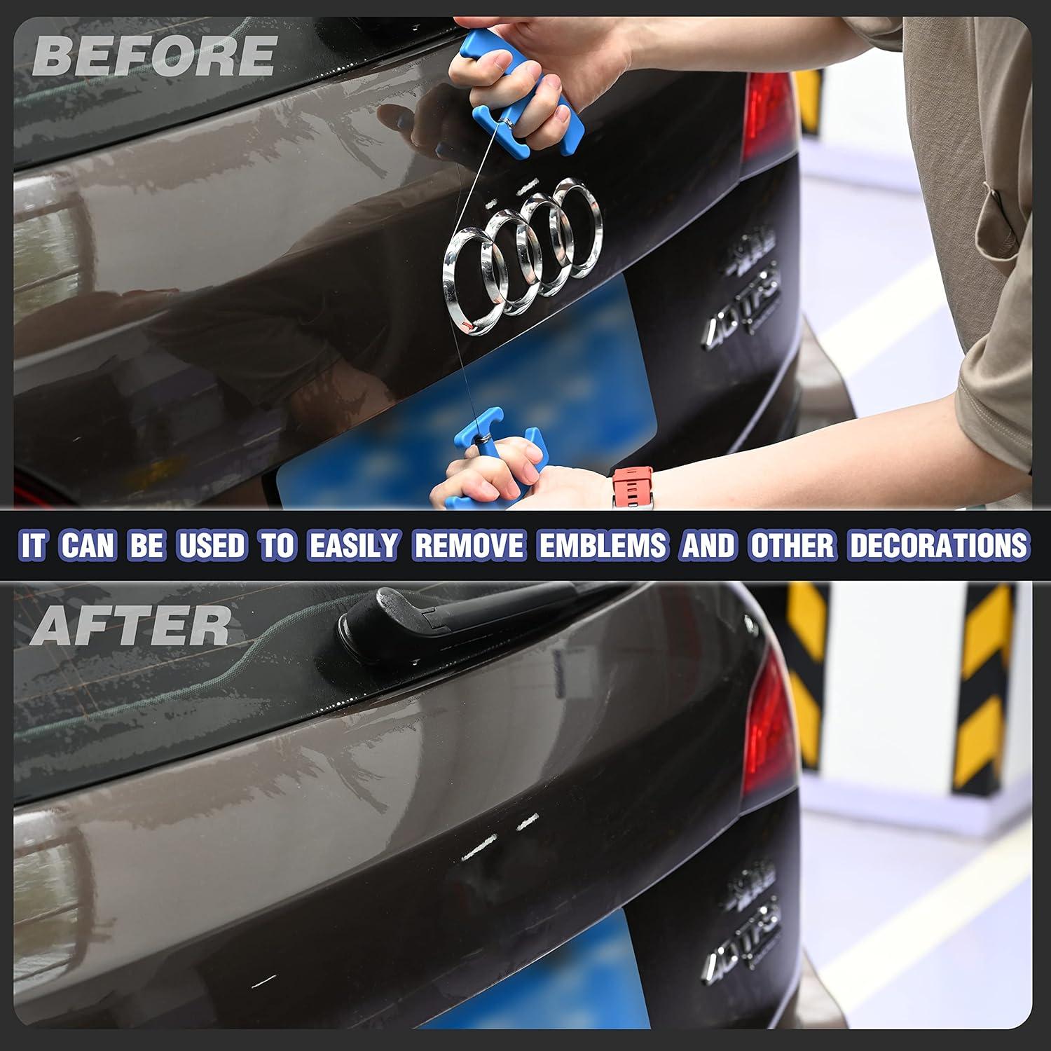 imageNEWISHTOOL PlateLine Remover Car Emblem Removal Tool with 5PCS 60CM PE Cord for Easily Remove Vehicle Logos Nameplates Badges and Paste Signs Plates Plastic Ergonomic Shape Aid Vinyl Wrap Tools