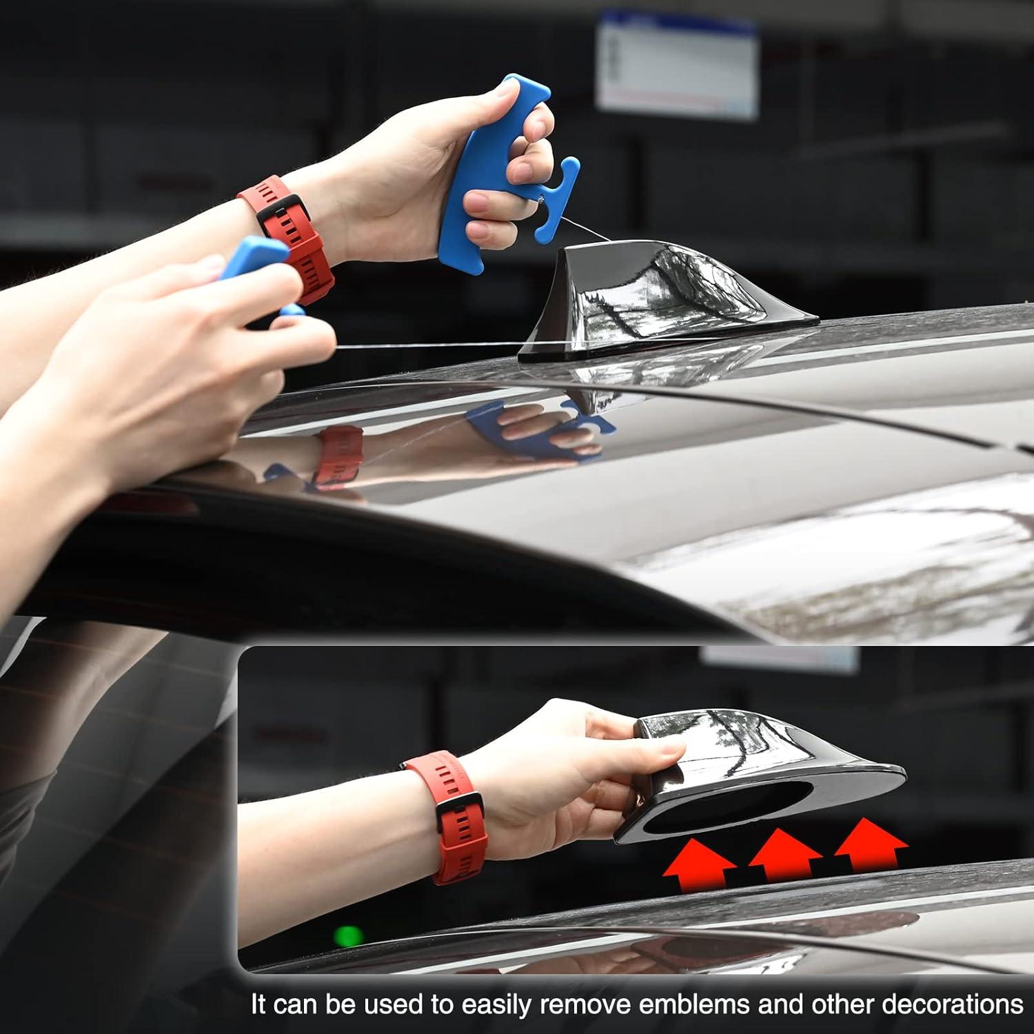 imageNEWISHTOOL PlateLine Remover Car Emblem Removal Tool with 5PCS 60CM PE Cord for Easily Remove Vehicle Logos Nameplates Badges and Paste Signs Plates Plastic Ergonomic Shape Aid Vinyl Wrap Tools