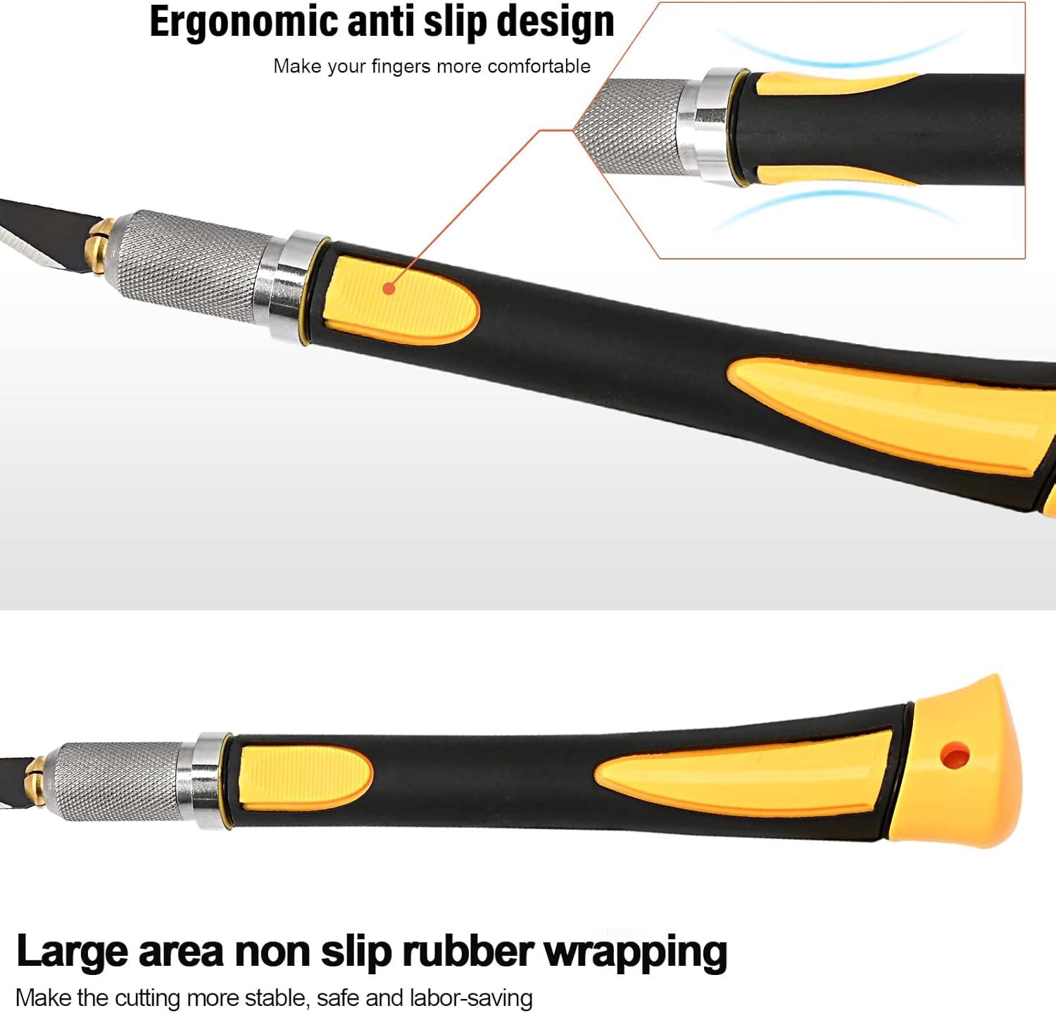 imageNEWISHTOOL Precision Knife Craft Hobby Knife Set with 10 PCS Black Razor Blades for Art Utility Cutter for Wood Crafting Working Stencil Scrapbooking Architecture ModelingPumpkin CuttingYellow