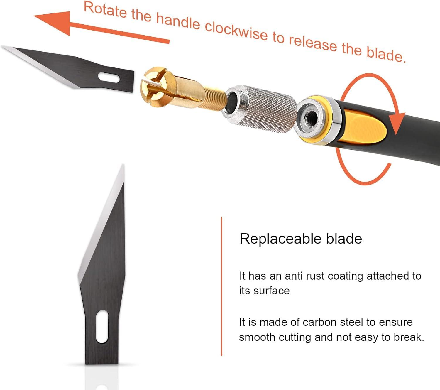 imageNEWISHTOOL Precision Knife Craft Hobby Knife Set with 10 PCS Black Razor Blades for Art Utility Cutter for Wood Crafting Working Stencil Scrapbooking Architecture ModelingPumpkin CuttingYellow