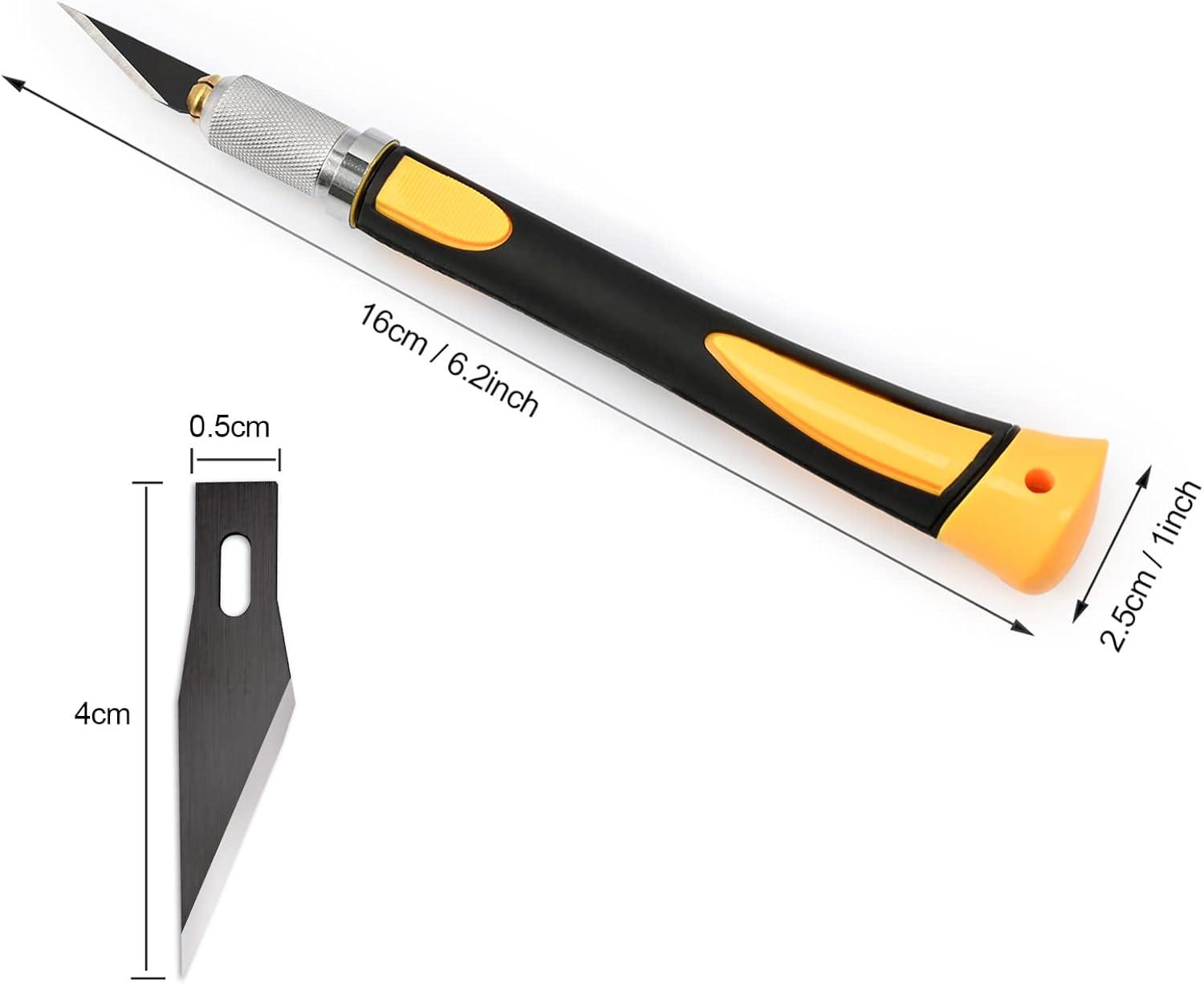 imageNEWISHTOOL Precision Knife Craft Hobby Knife Set with 10 PCS Black Razor Blades for Art Utility Cutter for Wood Crafting Working Stencil Scrapbooking Architecture ModelingPumpkin CuttingYellow