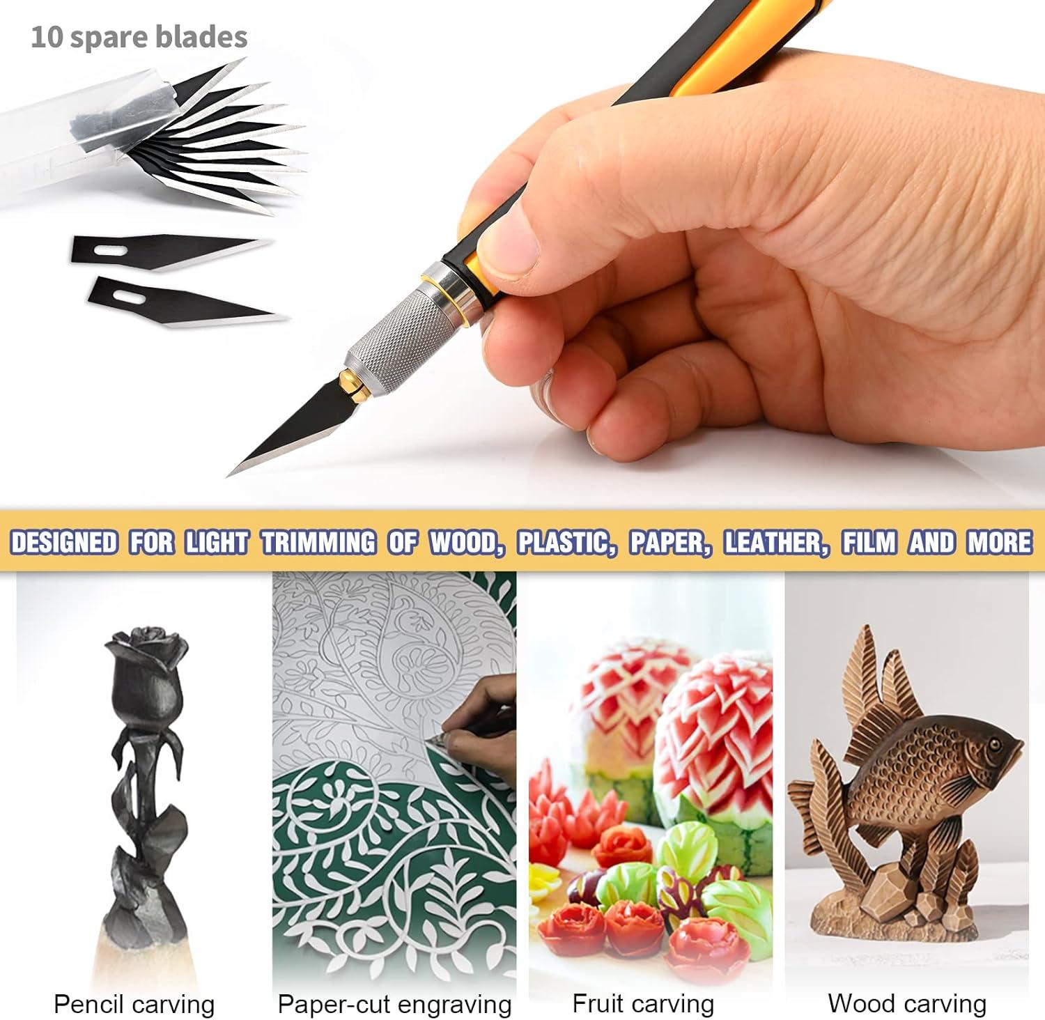 imageNEWISHTOOL Precision Knife Craft Hobby Knife Set with 10 PCS Black Razor Blades for Art Utility Cutter for Wood Crafting Working Stencil Scrapbooking Architecture ModelingPumpkin CuttingYellow
