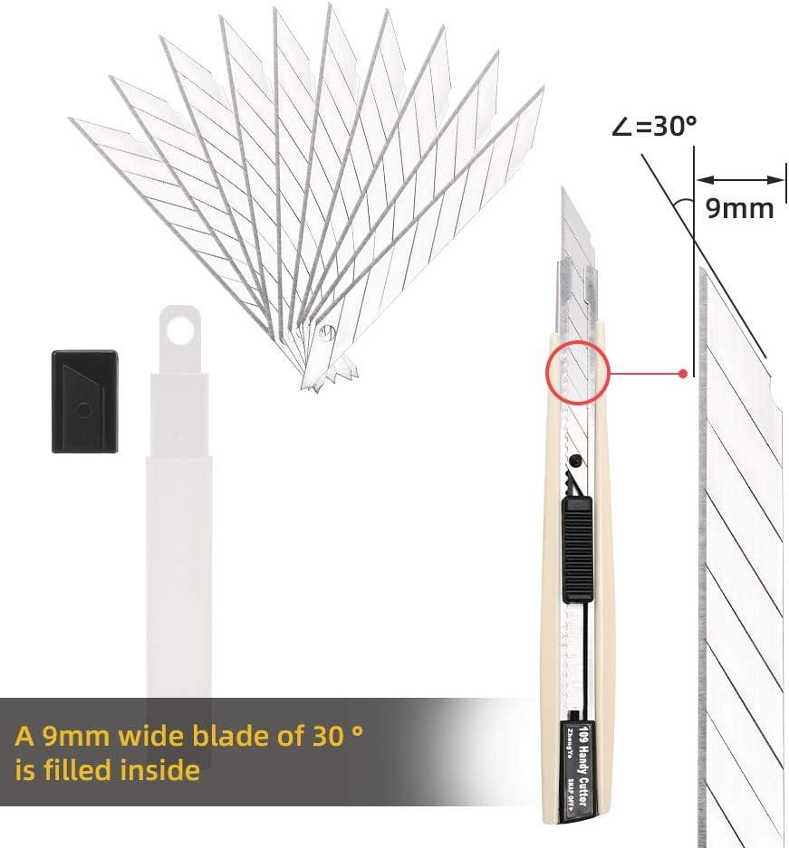 imageNEWISHTOOL Retractable Utility Knife with 30 Degree Snap Off Blade 3 PCS 9mm Box Cutter Knives and 30 PCS Extra Blades Cartons Cardboard Vinyl Paper Cutting Craft Knife Comfortable Handle