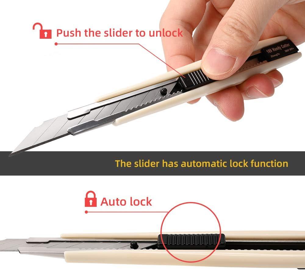 imageNEWISHTOOL Retractable Utility Knife with 30 Degree Snap Off Blade 3 PCS 9mm Box Cutter Knives and 30 PCS Extra Blades Cartons Cardboard Vinyl Paper Cutting Craft Knife Comfortable Handle