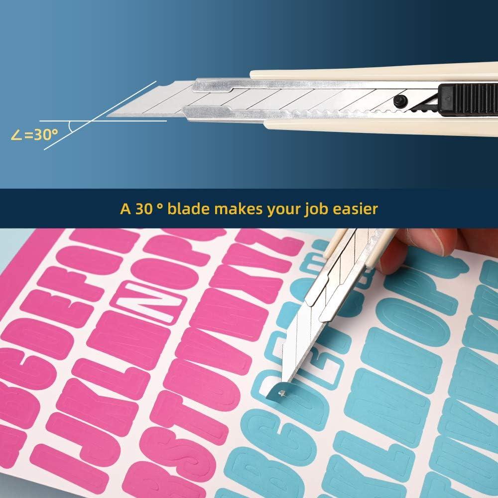 imageNEWISHTOOL Retractable Utility Knife with 30 Degree Snap Off Blade 3 PCS 9mm Box Cutter Knives and 30 PCS Extra Blades Cartons Cardboard Vinyl Paper Cutting Craft Knife Comfortable Handle
