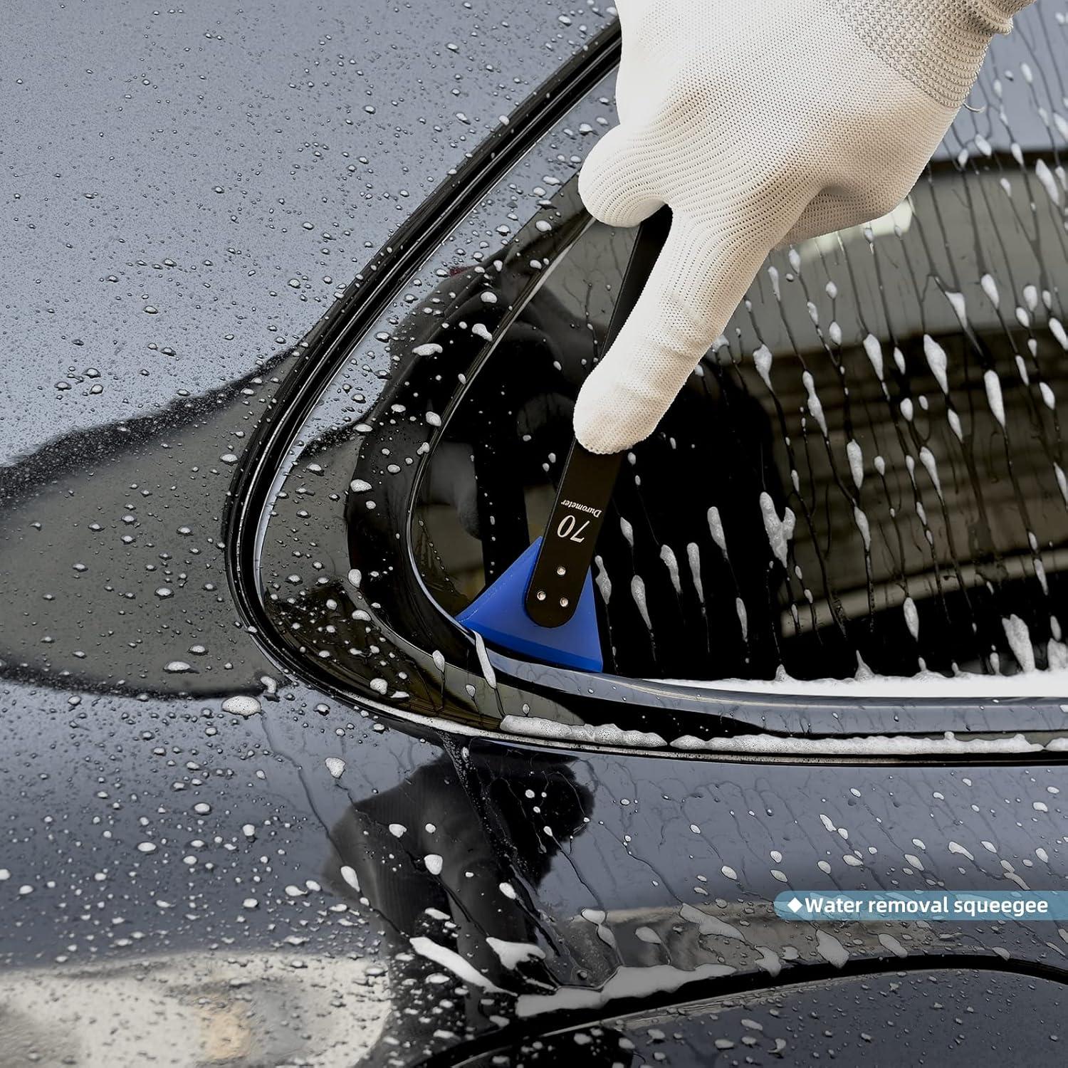 imageNEWISHTOOL Small Squeegee for Vinyl Mini Squeegee for Car Windows Shower Squeegee for Glass Doors Silicone Blade Wiper 2 in 1 Hardness Rubber Blade Squeegee for PPF Install Window Film Application