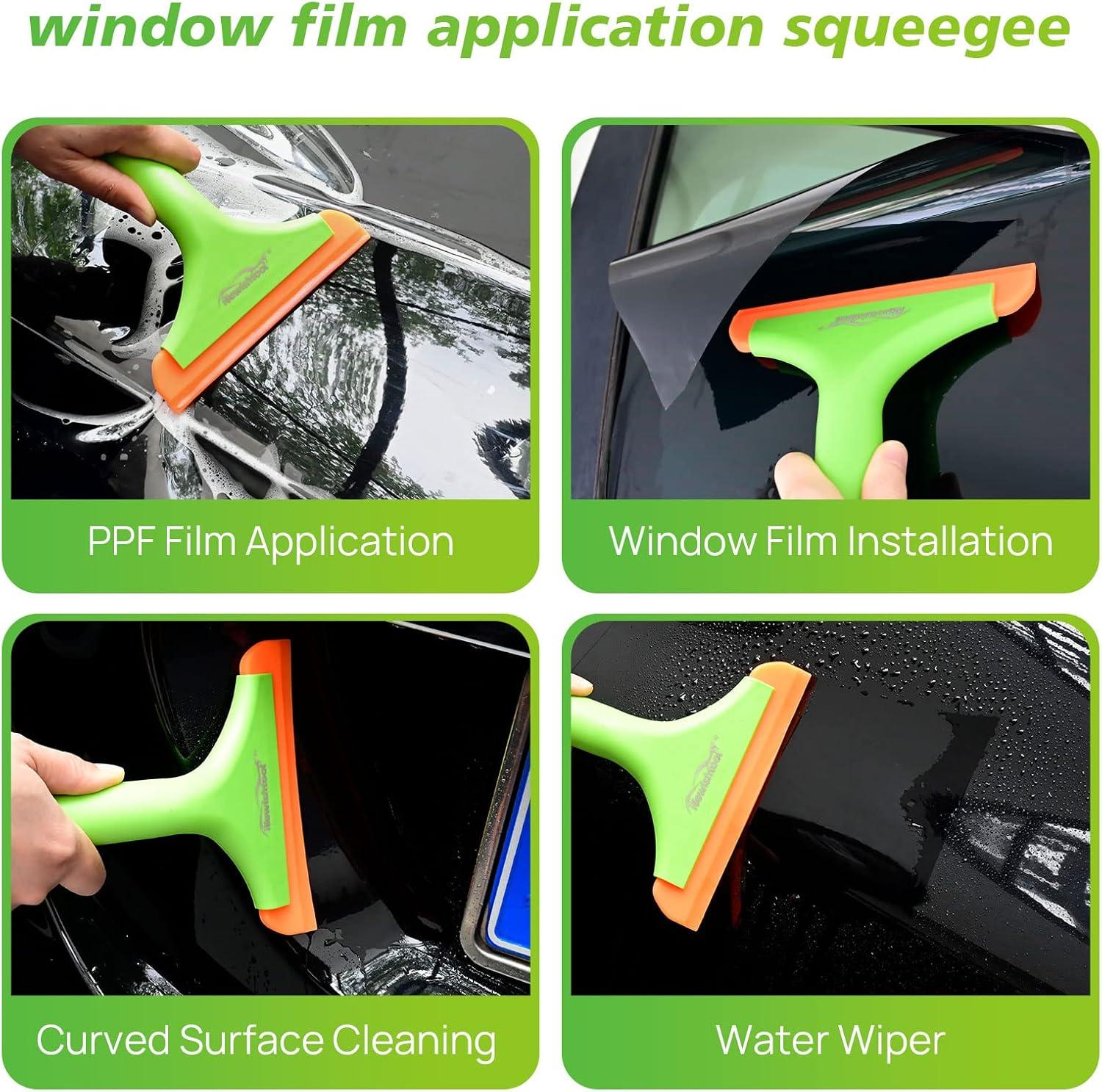 imageNEWISHTOOL Small Squeegee for Vinyl Mini Squeegee for Car Windows Shower Squeegee for Glass Doors Silicone Blade Wiper 2 in 1 Hardness Rubber Blade Squeegee for PPF Install Window Film Application