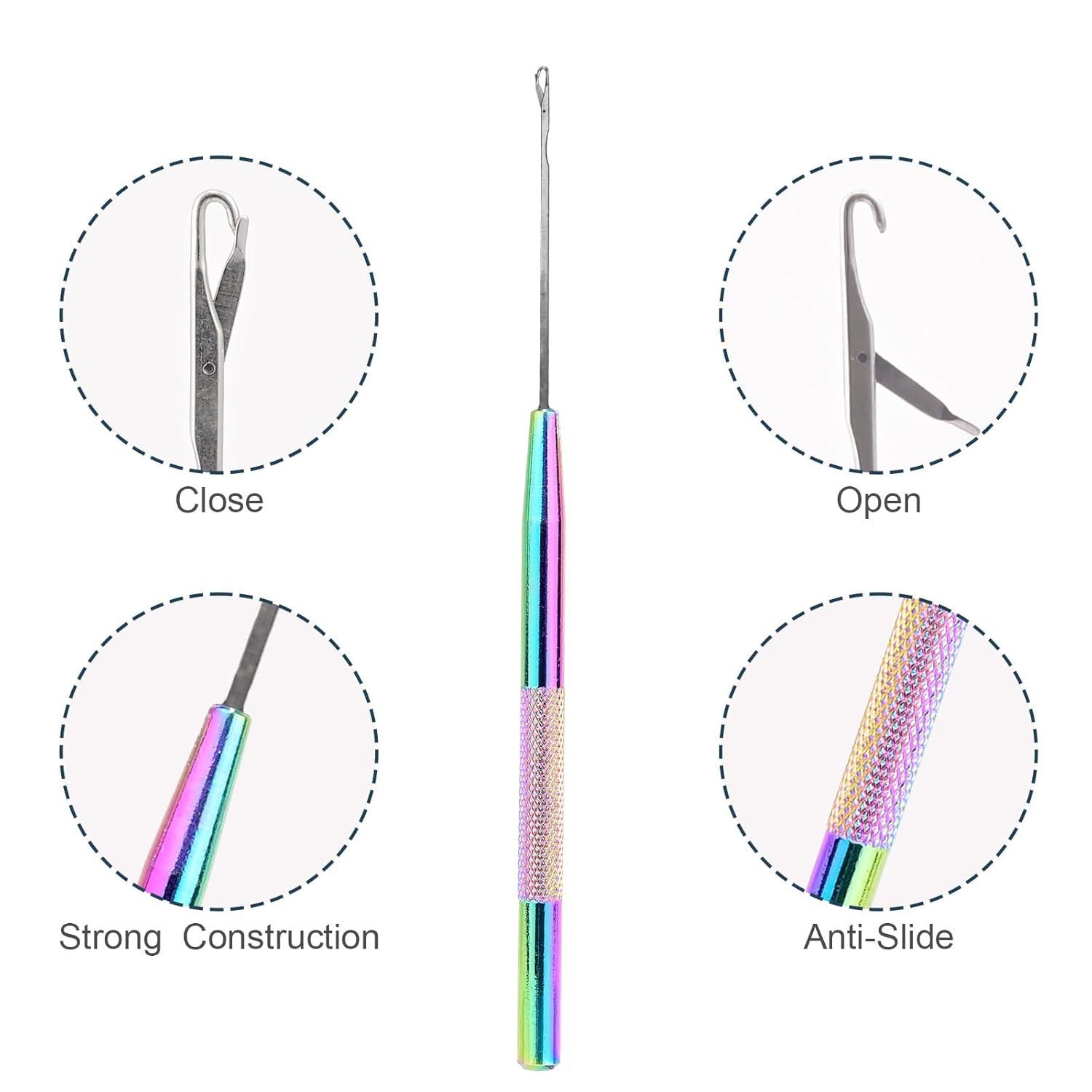 imageNEWISHTOOL Stainless Steel Hair Extension Loop Needle Threader Wire Pulling Hook Tool and Bead Device Tool Micro Link Tool Loop Threader for Hair Silicone Beads Feather Extensions Supplies Pack 3Rainbow