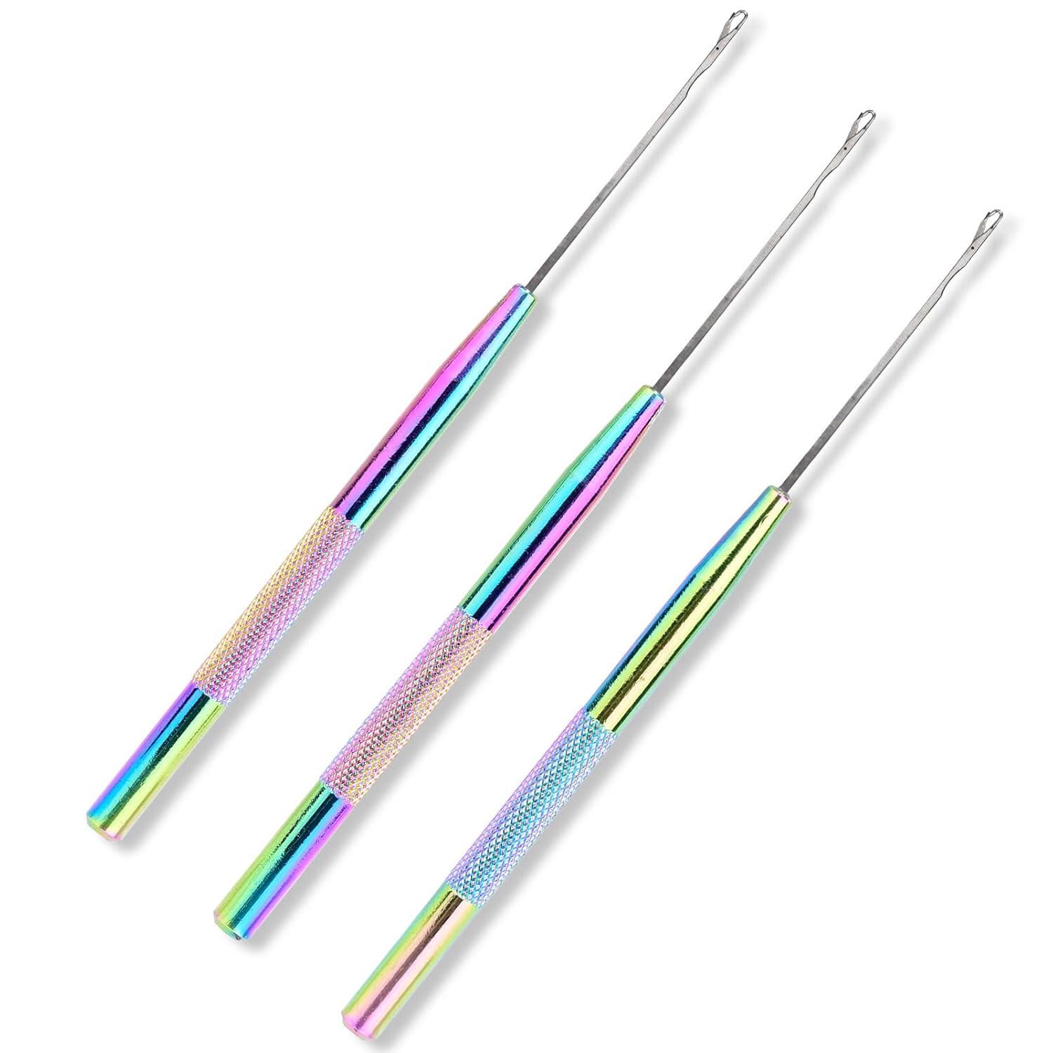 imageNEWISHTOOL Stainless Steel Hair Extension Loop Needle Threader Wire Pulling Hook Tool and Bead Device Tool Micro Link Tool Loop Threader for Hair Silicone Beads Feather Extensions Supplies Pack 3Rainbow