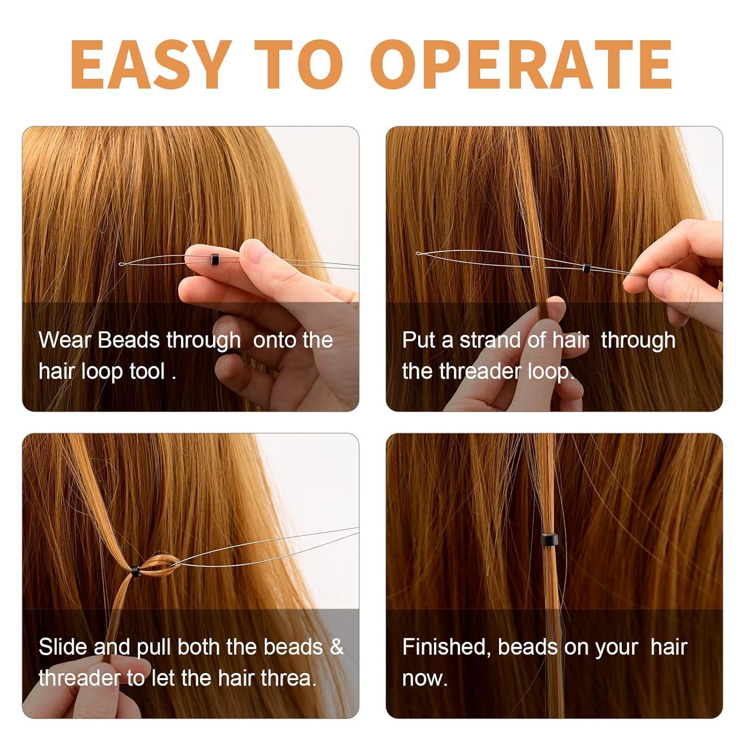 imageNEWISHTOOL Stainless Steel Hair Extension Loop Needle Threader Wire Pulling Hook Tool and Bead Device Tool Micro Link Tool Loop Threader for Hair Silicone Beads Feather Extensions Supplies Pack 3Black