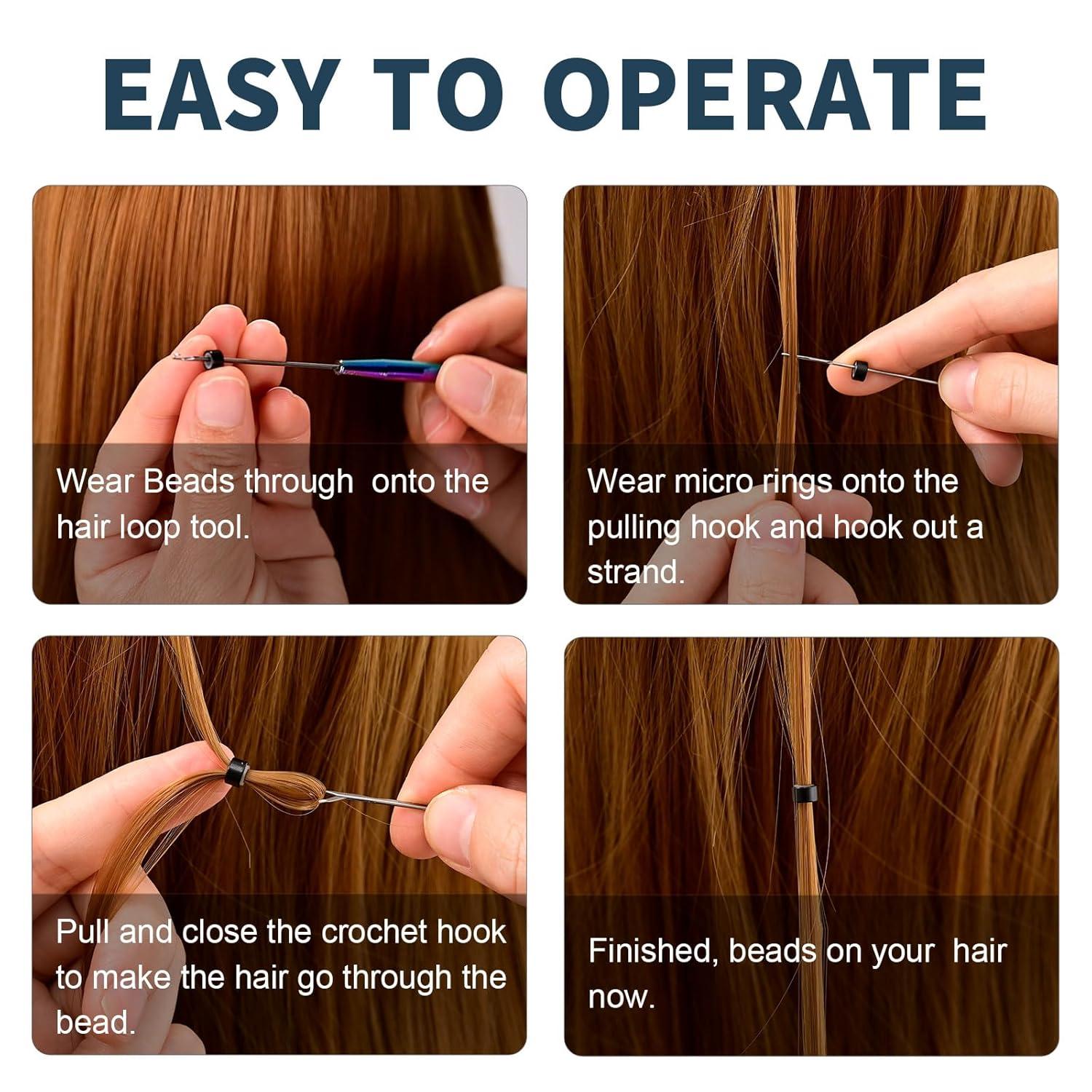 imageNEWISHTOOL Stainless Steel Hair Extension Loop Needle Threader Wire Pulling Hook Tool and Bead Device Tool Micro Link Tool Loop Threader for Hair Silicone Beads Feather Extensions Supplies Pack 3Rainbow