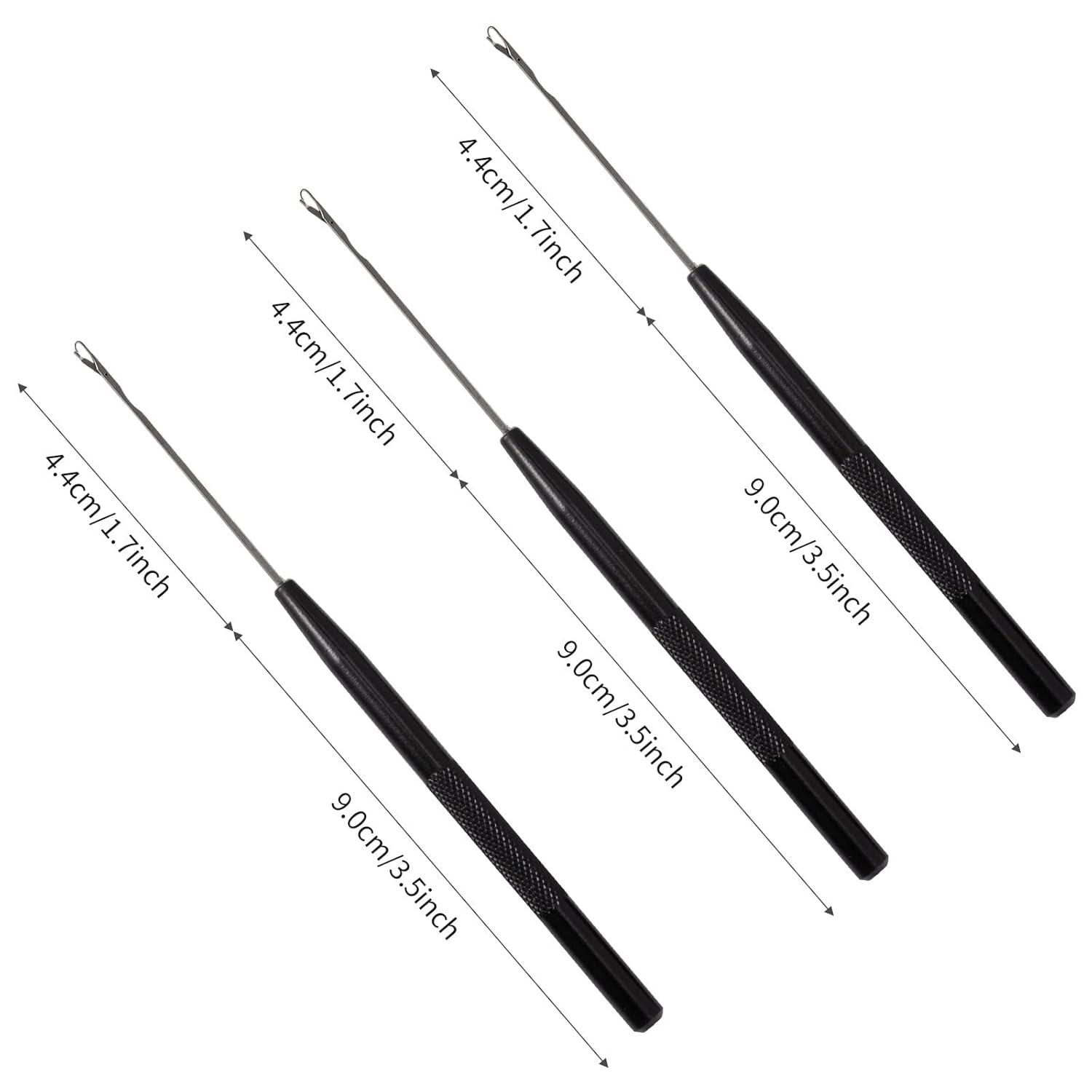 imageNEWISHTOOL Stainless Steel Hair Extension Loop Needle Threader Wire Pulling Hook Tool and Bead Device Tool Micro Link Tool Loop Threader for Hair Silicone Beads Feather Extensions Supplies Pack 3Black