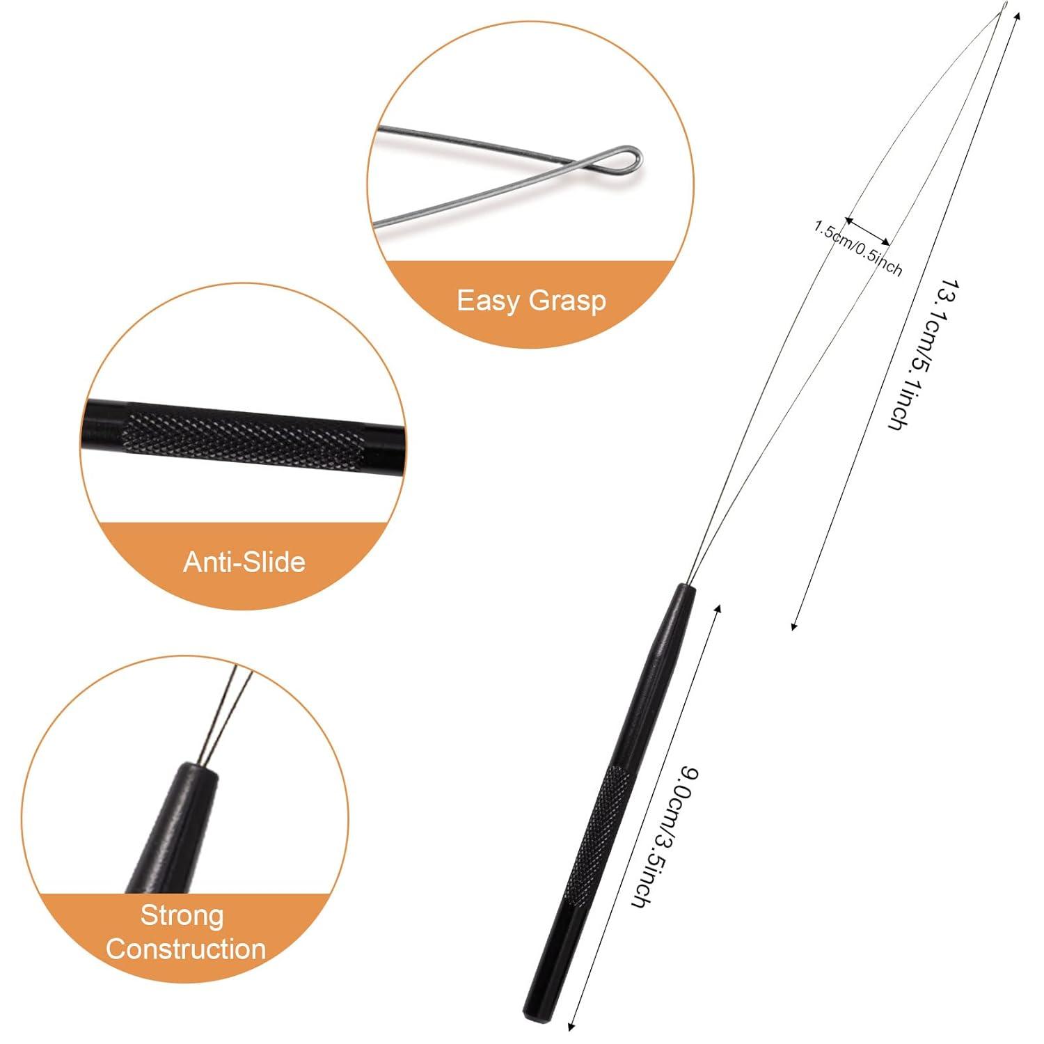 imageNEWISHTOOL Stainless Steel Hair Extension Loop Needle Threader Wire Pulling Hook Tool and Bead Device Tool Micro Link Tool Loop Threader for Hair Silicone Beads Feather Extensions Supplies Pack 3Black