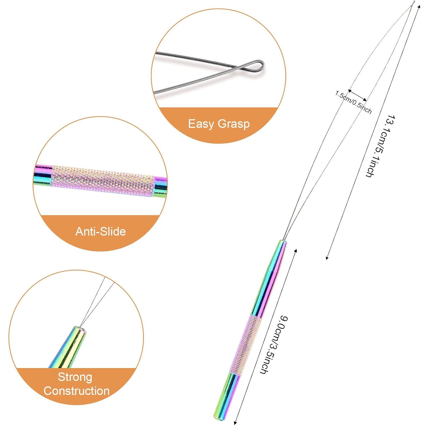 imageNEWISHTOOL Stainless Steel Hair Extension Loop Needle Threader Wire Pulling Hook Tool and Bead Device Tool Micro Link Tool Loop Threader for Hair Silicone Beads Feather Extensions Supplies Pack 3Rainbow