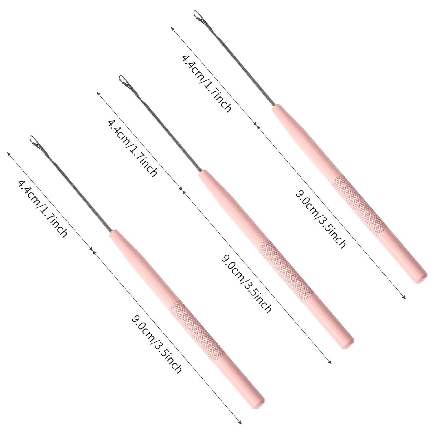 imageNEWISHTOOL Stainless Steel Hair Extension Loop Needle Threader Wire Pulling Hook Tool and Bead Device Tool Micro Link Tool Loop Threader for Hair Silicone Beads Feather Extensions Supplies Pack 3Pink