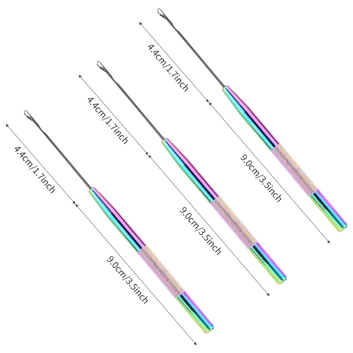 imageNEWISHTOOL Stainless Steel Hair Extension Loop Needle Threader Wire Pulling Hook Tool and Bead Device Tool Micro Link Tool Loop Threader for Hair Silicone Beads Feather Extensions Supplies Pack 3Rainbow