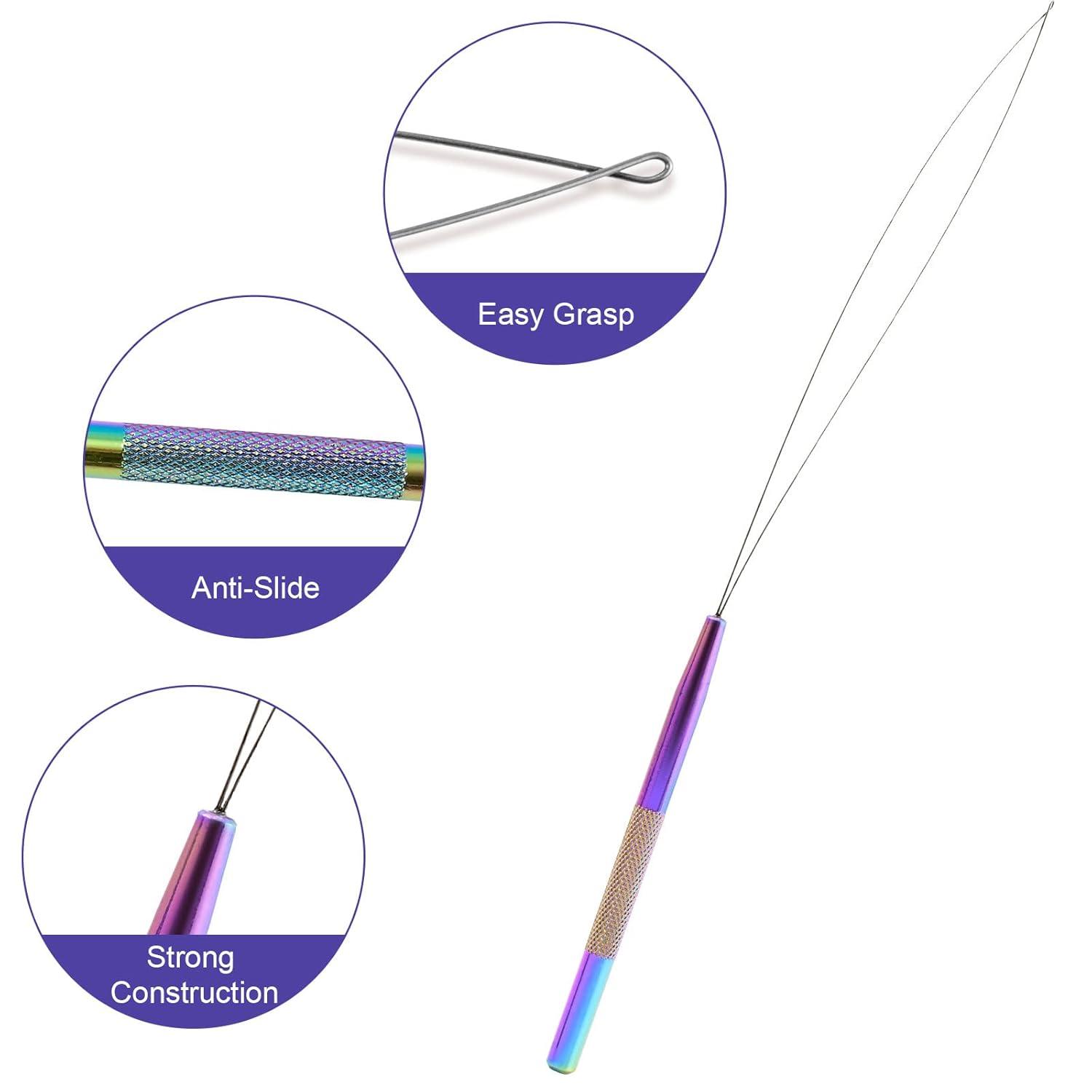 imageNEWISHTOOL Stainless Steel Hair Extension Tool Kit Loop Needle Pulling Hook and Threader Wire Beads Device for Hair Micro Links Hair Kit for Silicone Beads Feathers Hair Extension StylingNeon