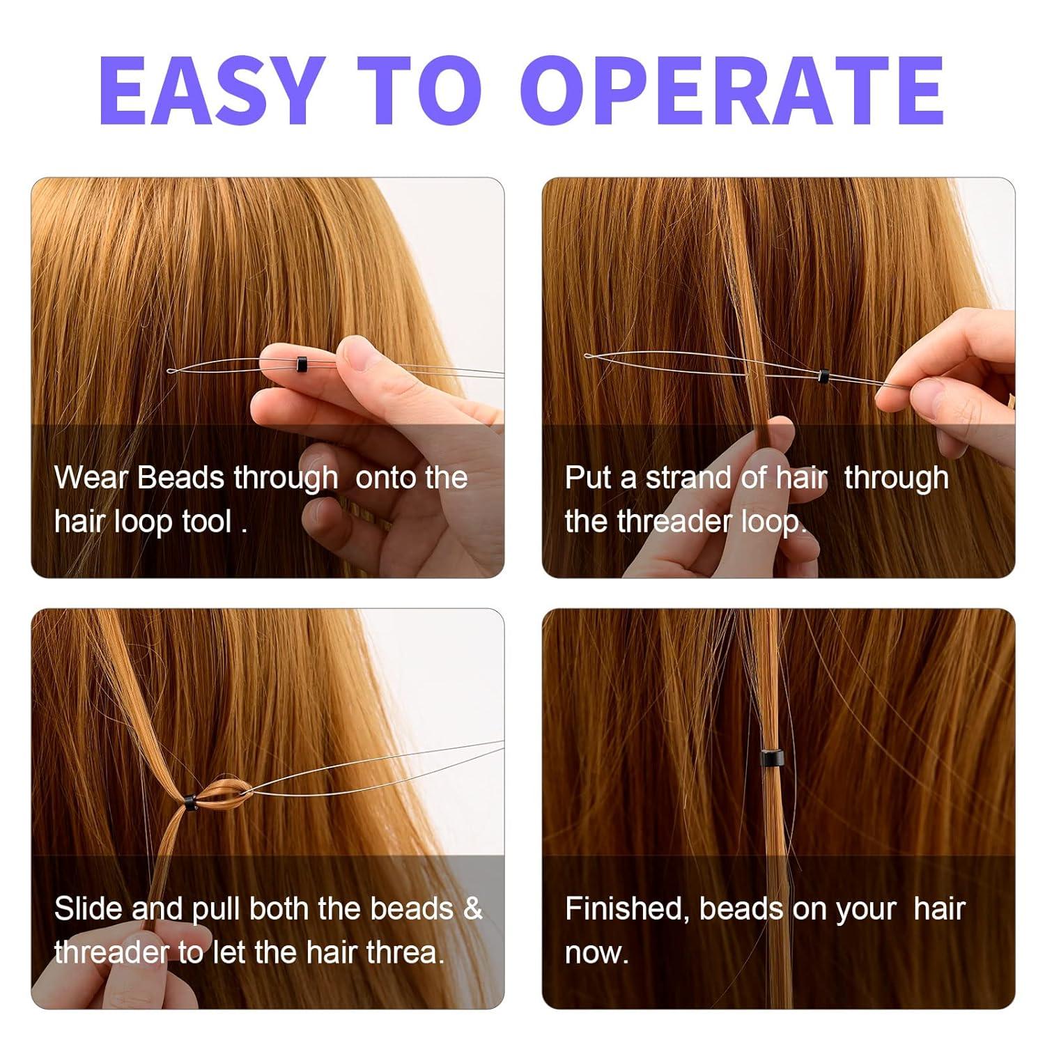 imageNEWISHTOOL Stainless Steel Hair Extension Tool Kit Loop Needle Pulling Hook and Threader Wire Beads Device for Hair Micro Links Hair Kit for Silicone Beads Feathers Hair Extension StylingNeon