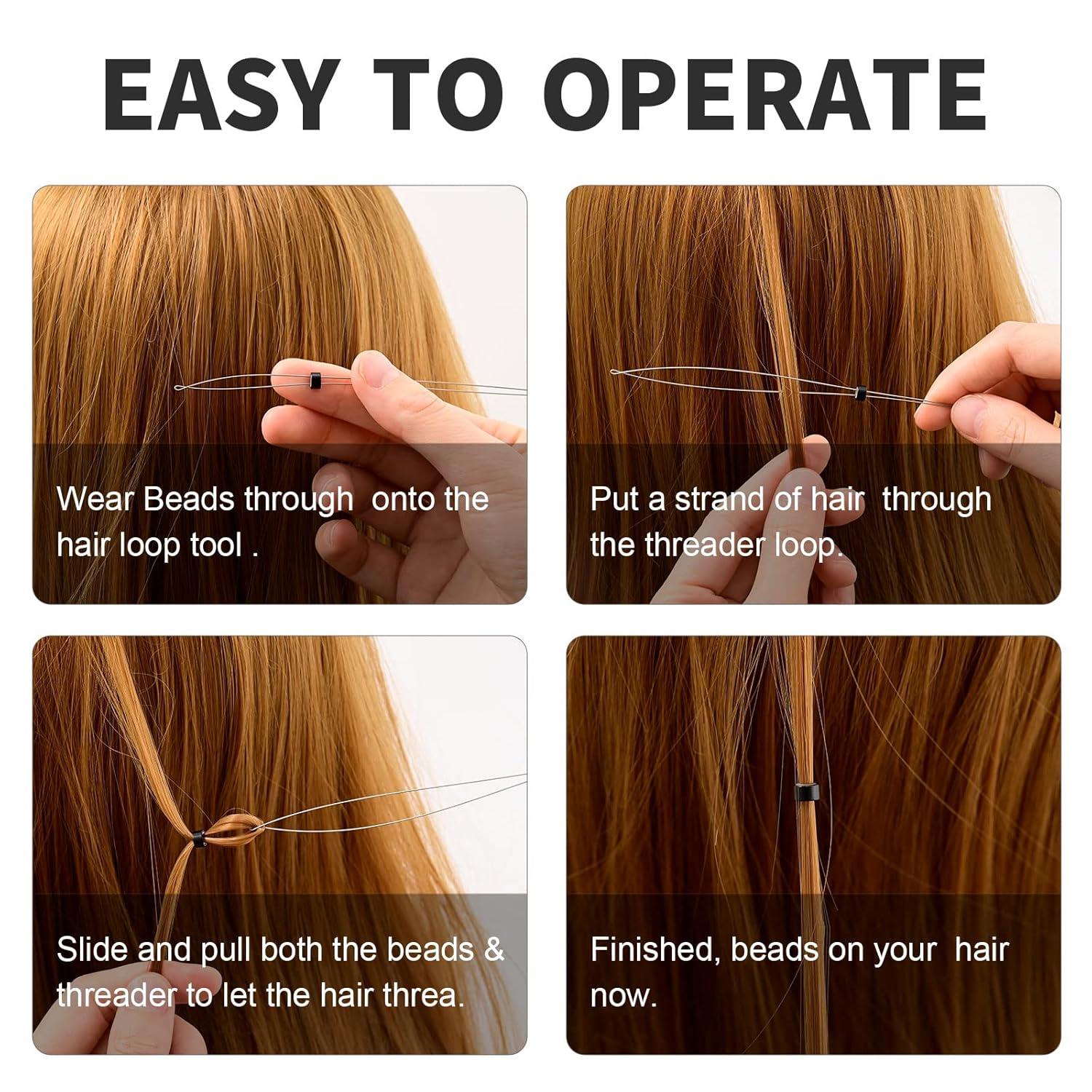 imageNEWISHTOOL Stainless Steel Hair Extension Tool Kit Loop Needle Pulling Hook and Threader Wire Beads Device for Hair Micro Links Hair Kit for Silicone Beads Feathers Hair Extension StylingBlack