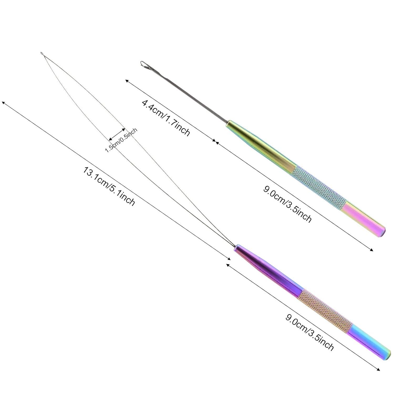 imageNEWISHTOOL Stainless Steel Hair Extension Tool Kit Loop Needle Pulling Hook and Threader Wire Beads Device for Hair Micro Links Hair Kit for Silicone Beads Feathers Hair Extension StylingNeon