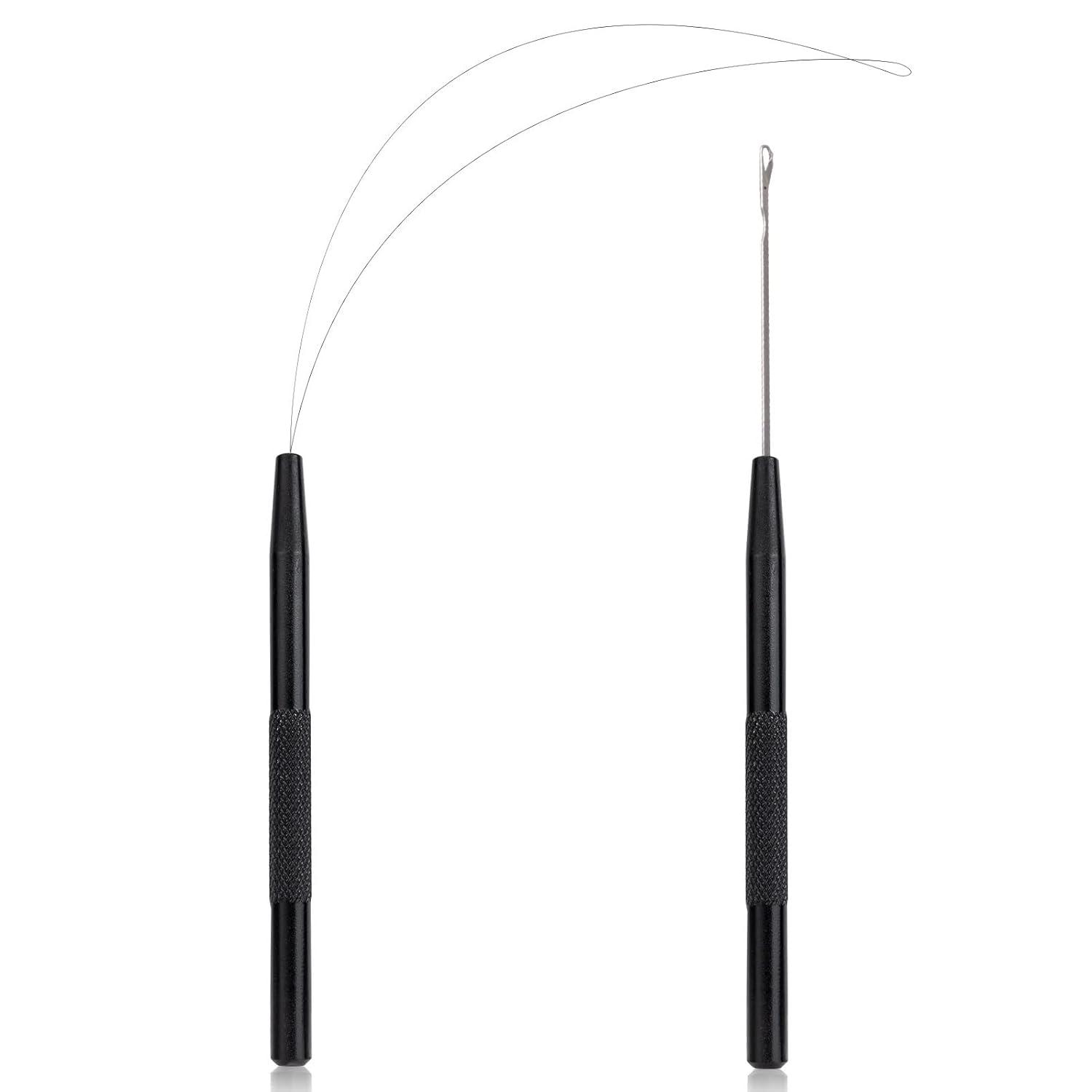 imageNEWISHTOOL Stainless Steel Hair Extension Tool Kit Loop Needle Pulling Hook and Threader Wire Beads Device for Hair Micro Links Hair Kit for Silicone Beads Feathers Hair Extension StylingBlack
