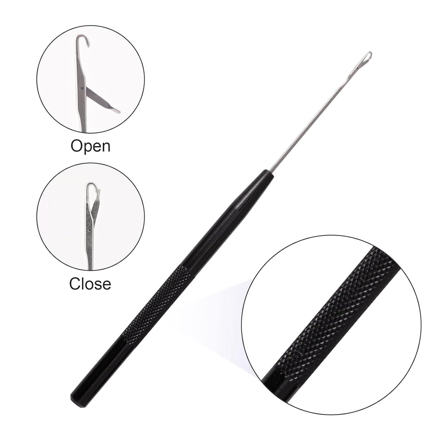 imageNEWISHTOOL Stainless Steel Hair Extension Tool Kit Loop Needle Pulling Hook and Threader Wire Beads Device for Hair Micro Links Hair Kit for Silicone Beads Feathers Hair Extension StylingBlack