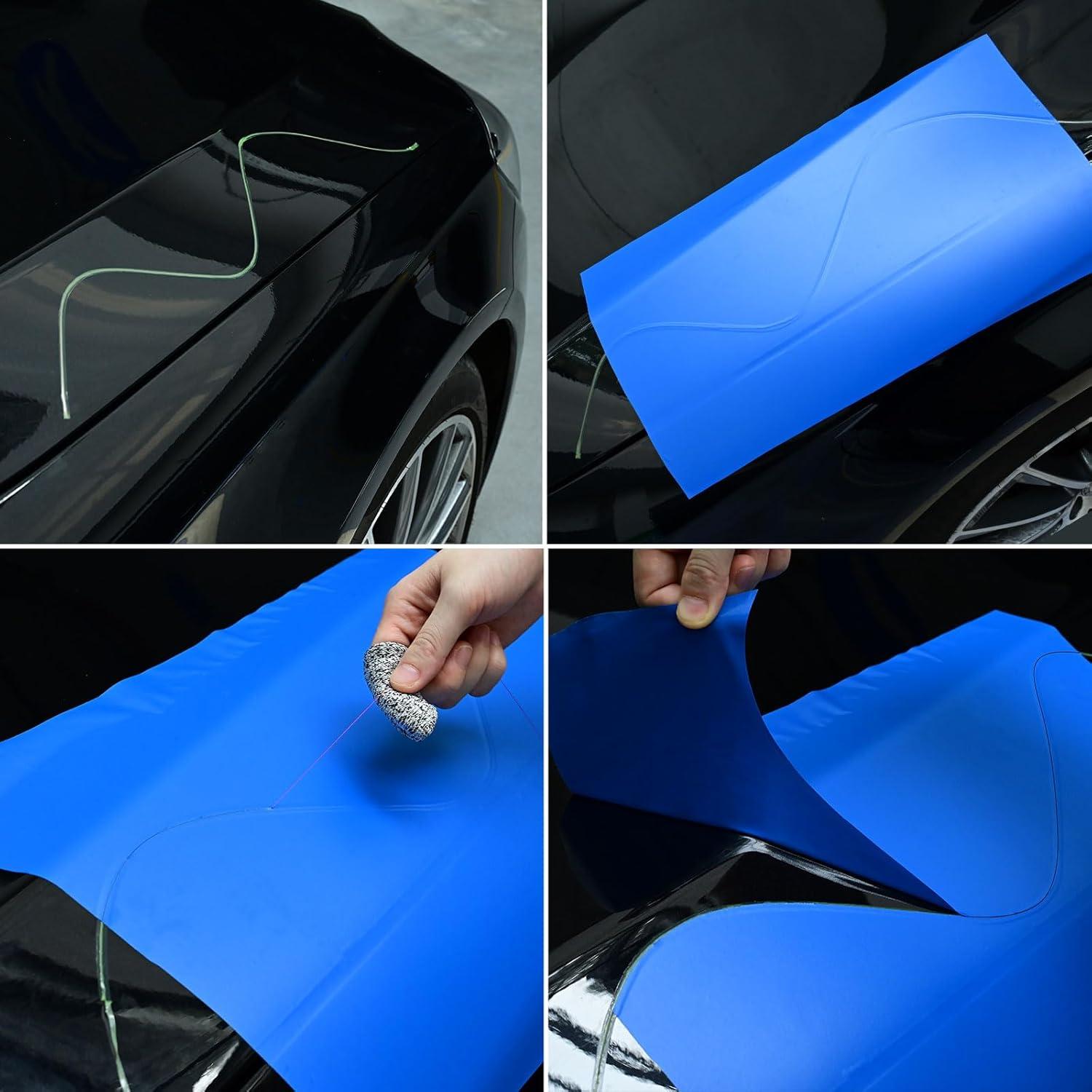 imageNEWISHTOOL Vinyl Wrap Cutting Tape Knife Less Finish Line Tape Tool 35mm x 50 Meter Roll 164 Ft Wrap Edge Cutting Detailer Tape with 2 PCS Finger Cots for Precise Cut Graphic Film Without Blade