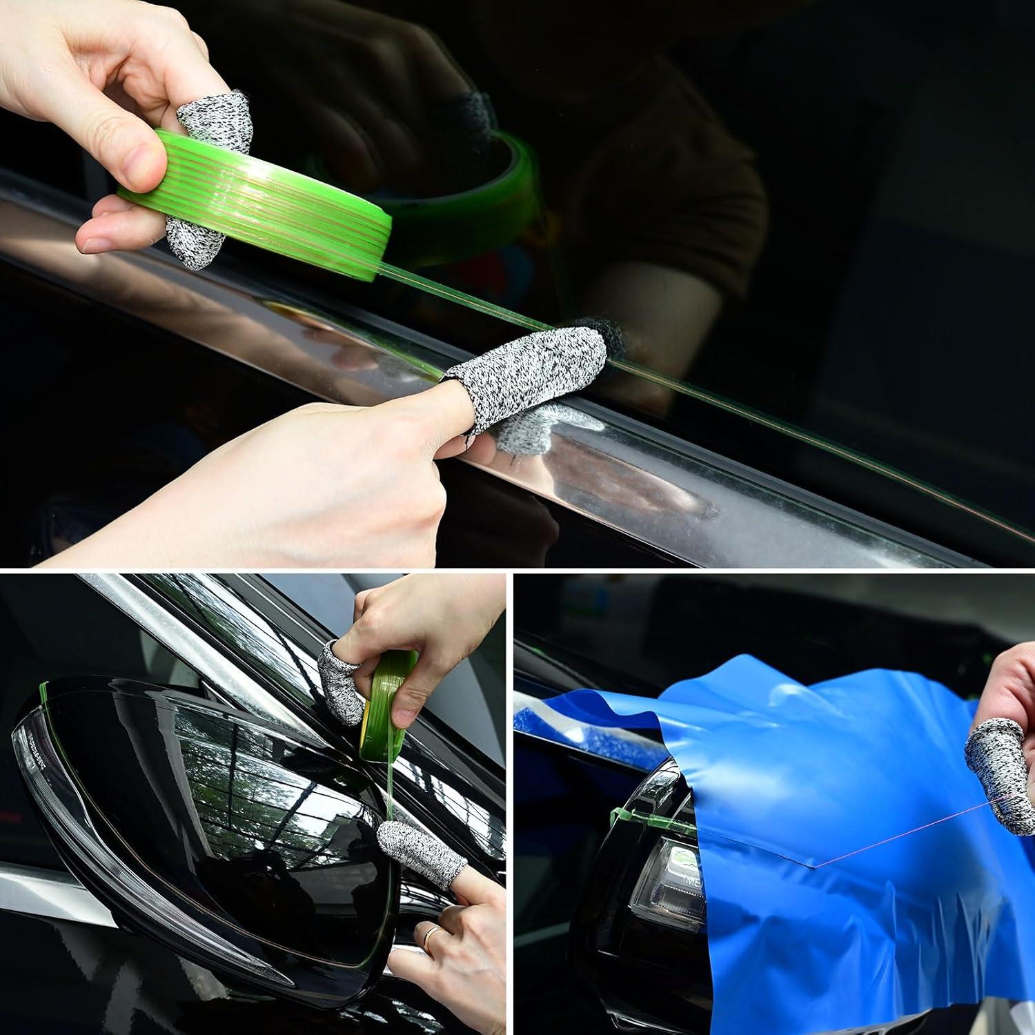 imageNEWISHTOOL Vinyl Wrap Cutting Tape Knife Less Finish Line Tape Tool 35mm x 50 Meter Roll 164 Ft Wrap Edge Cutting Detailer Tape with 2 PCS Finger Cots for Precise Cut Graphic Film Without Blade