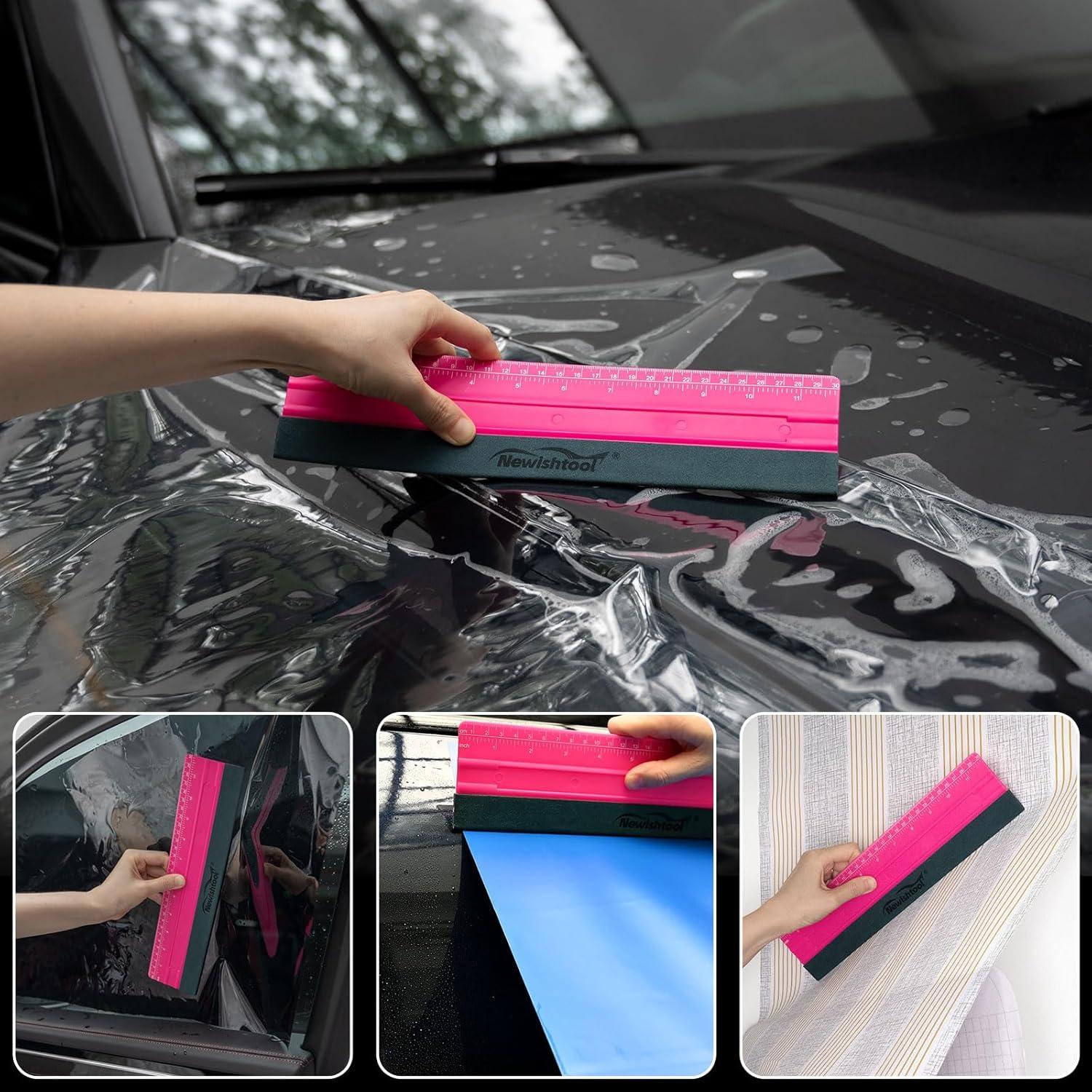 imageNEWISHTOOL Vinyl Wrap Squeegee for Vinyl Big Size Wallpaper Smoothing Squeegee 3 Pack 25CM Decals Squeegee with Ruler ampamp Micro Suede Felt Edge for Sign Making Graphic Window Tint Film ApplicationRose Pink