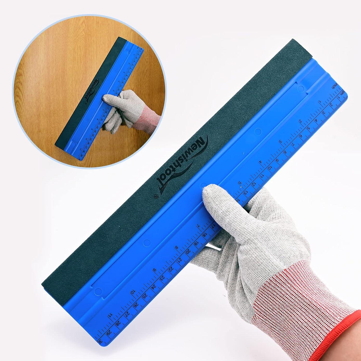 imageNEWISHTOOL Vinyl Wrap Squeegee for Vinyl Big Size Wallpaper Smoothing Squeegee 3 Pack 25CM Decals Squeegee with Ruler ampamp Micro Suede Felt Edge for Sign Making Graphic Window Tint Film ApplicationBlue