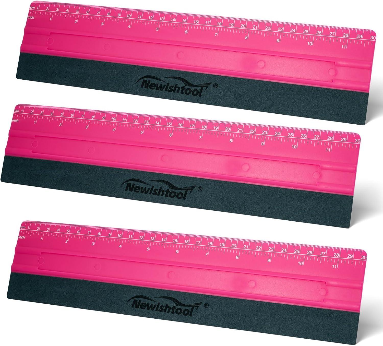 imageNEWISHTOOL Vinyl Wrap Squeegee for Vinyl Big Size Wallpaper Smoothing Squeegee 3 Pack 25CM Decals Squeegee with Ruler ampamp Micro Suede Felt Edge for Sign Making Graphic Window Tint Film ApplicationRose Pink