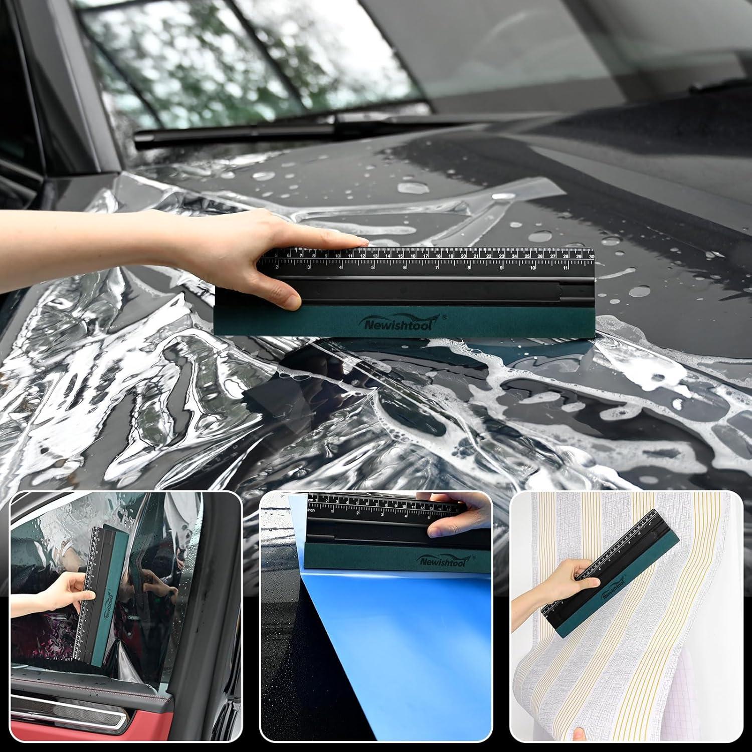 imageNEWISHTOOL Vinyl Wrap Squeegee for Vinyl Big Size Wallpaper Smoothing Squeegee 3 Pack 25CM Decals Squeegee with Ruler ampamp Micro Suede Felt Edge for Sign Making Graphic Window Tint Film ApplicationBlack