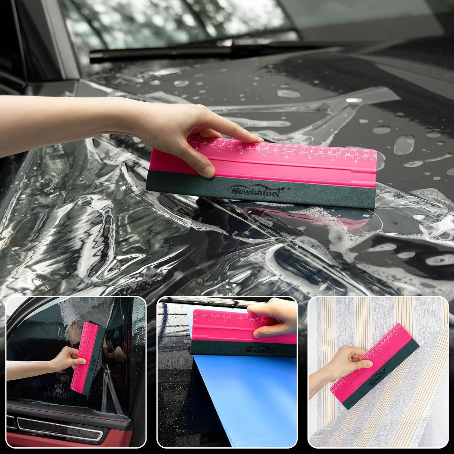 imageNEWISHTOOL Vinyl Wrap Squeegee for Vinyl Big Size Wallpaper Smoothing Squeegee 3 Pack 25CM Decals Squeegee with Ruler ampamp Micro Suede Felt Edge for Sign Making Graphic Window Tint Film ApplicationRose Pink