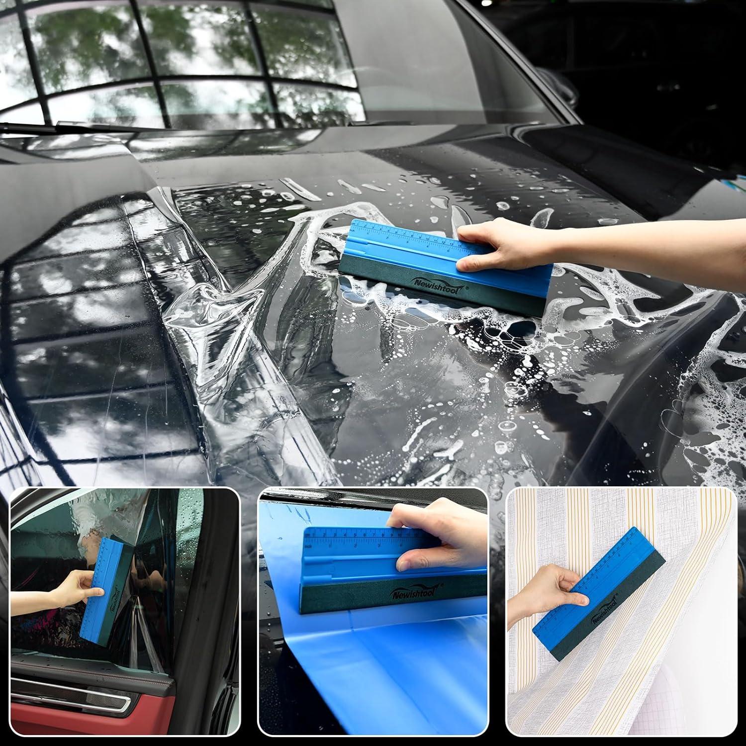 imageNEWISHTOOL Vinyl Wrap Squeegee for Vinyl Big Size Wallpaper Smoothing Squeegee 3 Pack 25CM Decals Squeegee with Ruler ampamp Micro Suede Felt Edge for Sign Making Graphic Window Tint Film ApplicationBlue