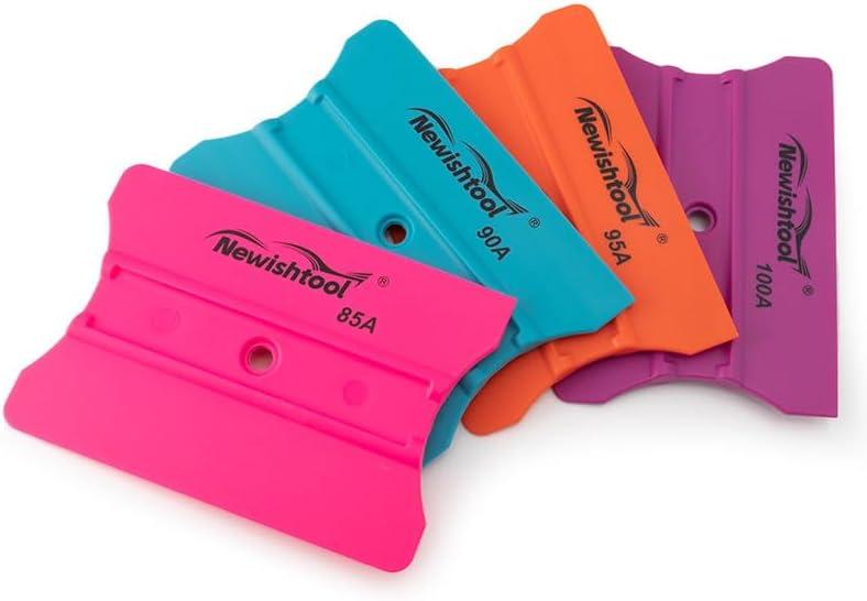 imageNEWISHTOOL Vinyl Wrap Squeegee with Wing Shaped Blade for Vehicle Wrapping Sign Marking Window Film Application Rounded ampamp Squared Corners inOne 4quot Squeegee with Felt 4Pack Different Hardness4 Colors