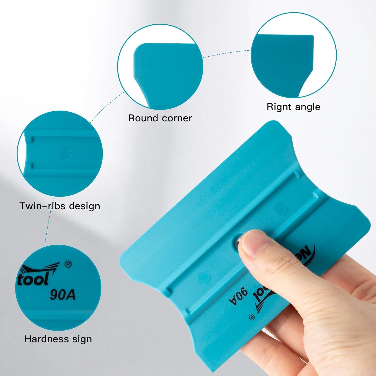 imageNEWISHTOOL Vinyl Wrap Squeegee with Wing Shaped Blade for Vehicle Wrapping Sign Marking Window Film Application Rounded ampamp Squared Corners inOne 4quot Squeegee with Felt 4Pack Different Hardness4 Colors