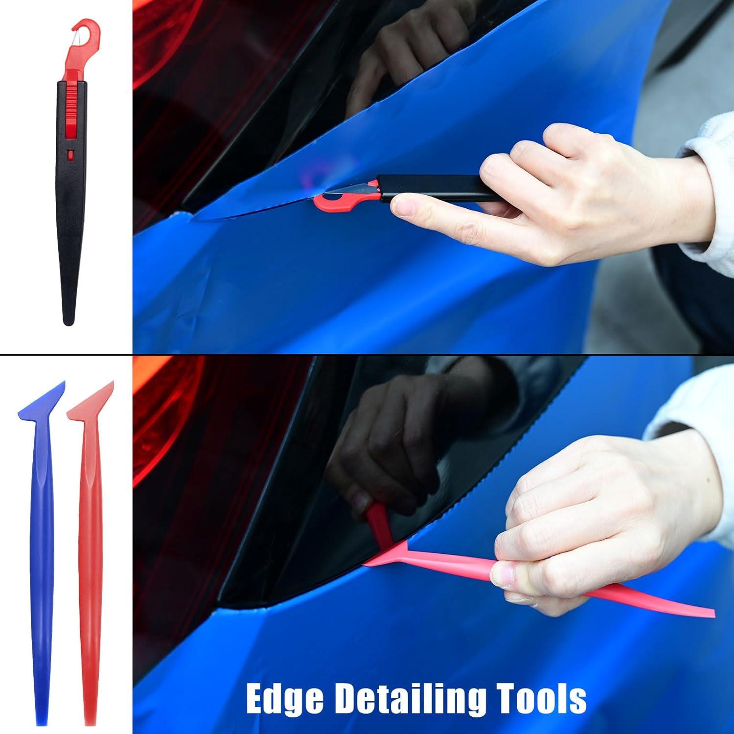 imageNEWISHTOOL Vinyl Wrap Tool Kit Window Tinting Tools with 4 PCS Magnet Holder PPF Squeegee Silicone Water Blade Felt Scraper Tool and Spare Edge Cloth Gasket Tucking Squeegee Micro Stick Gloves