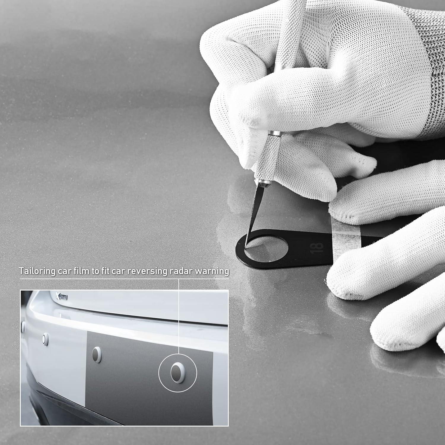 imageNEWISHTOOL Vinyl Wrap Tool Kit with 1325mm Circle Template for Parking Sensor Cut Precision Craft Cutter and Spare Razor Blade Round Head Micro Squeegee Car Wrapping Tool for PPF InstallingCircle Cutting Template