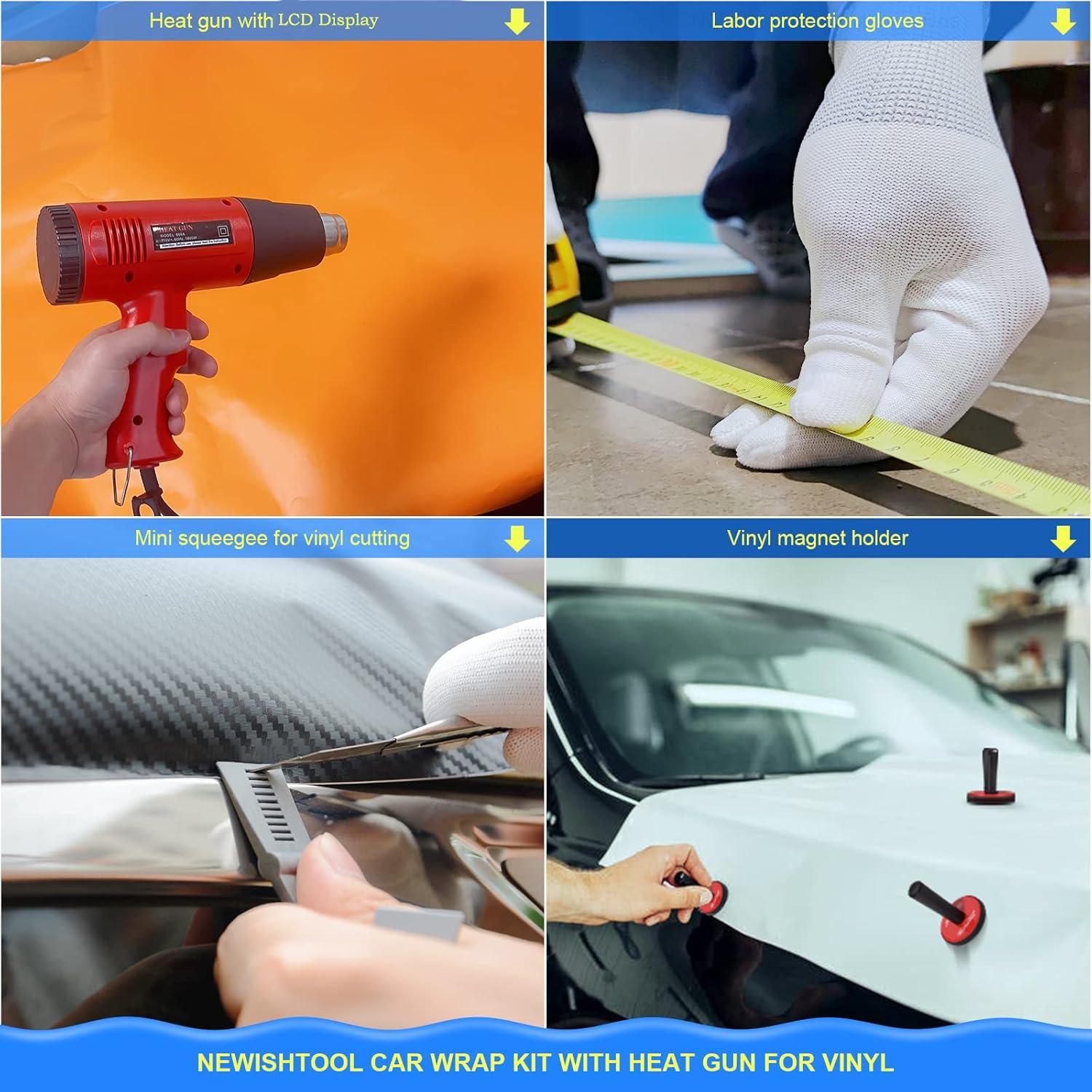 imageNEWISHTOOL Vinyl Wrap Tool Kit with Heat Gun Car Wrap Kit Felt Squeegee Tucking Squeegee Gloves Magnets Holder Window Tint Tools for Car Film Installation