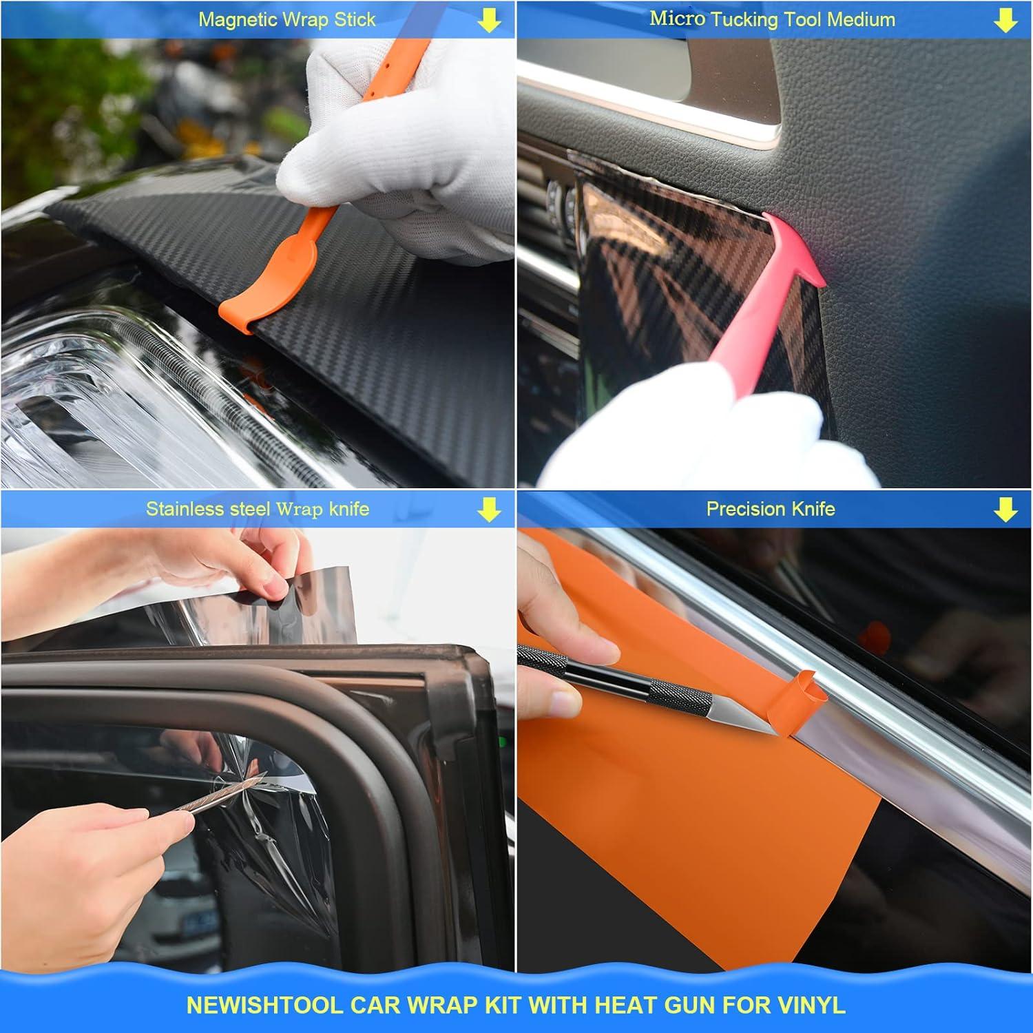 imageNEWISHTOOL Vinyl Wrap Tool Kit with Heat Gun Car Wrap Kit Felt Squeegee Tucking Squeegee Gloves Magnets Holder Window Tint Tools for Car Film Installation