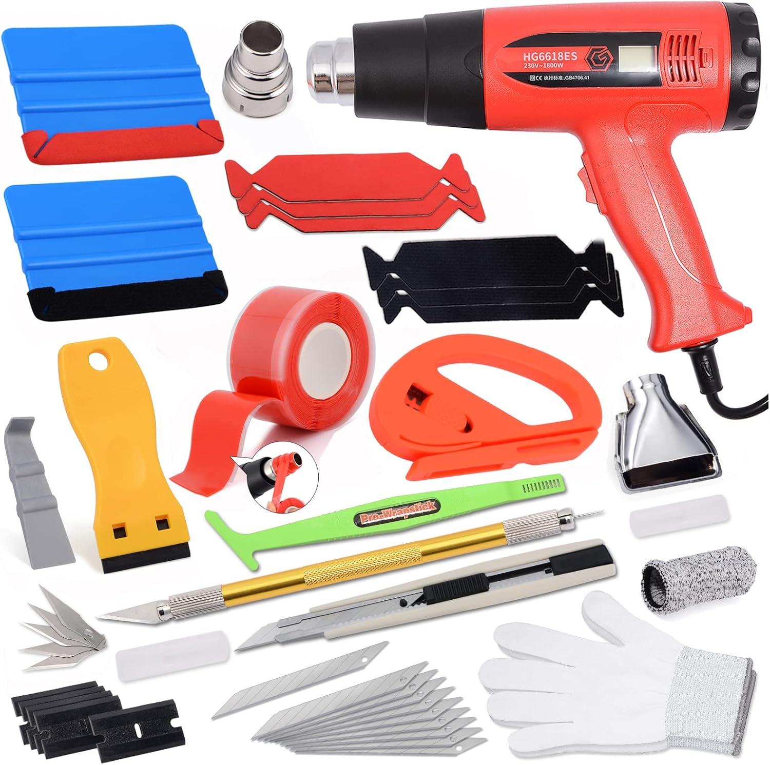 imageNEWISHTOOL Vinyl Wrap Tool Kit with Heat Gun and Apron Pouch Felt Squeegee Knife Gloves Vehicle Car Window Tint Tools Wrap Kit