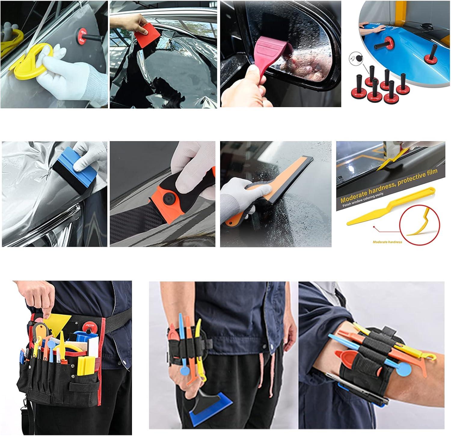 imageNEWISHTOOL Vinyl Wrap Tool Window Tint Film Application Kit Includes Wrap Tools Bag Wristband Pouch Vinyl Magnets PPF Squeegee for Car Wrapping Auto Glass Film ampamp Paint Protection Film Installing