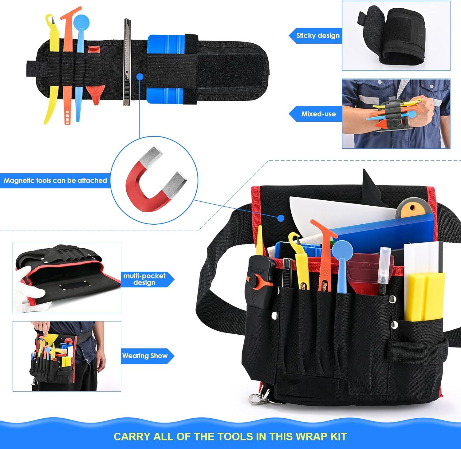 imageNEWISHTOOL Vinyl Wrap Tool Window Tint Film Application Kit Includes Wrap Tools Bag Wristband Pouch Vinyl Magnets PPF Squeegee for Car Wrapping Auto Glass Film ampamp Paint Protection Film Installing
